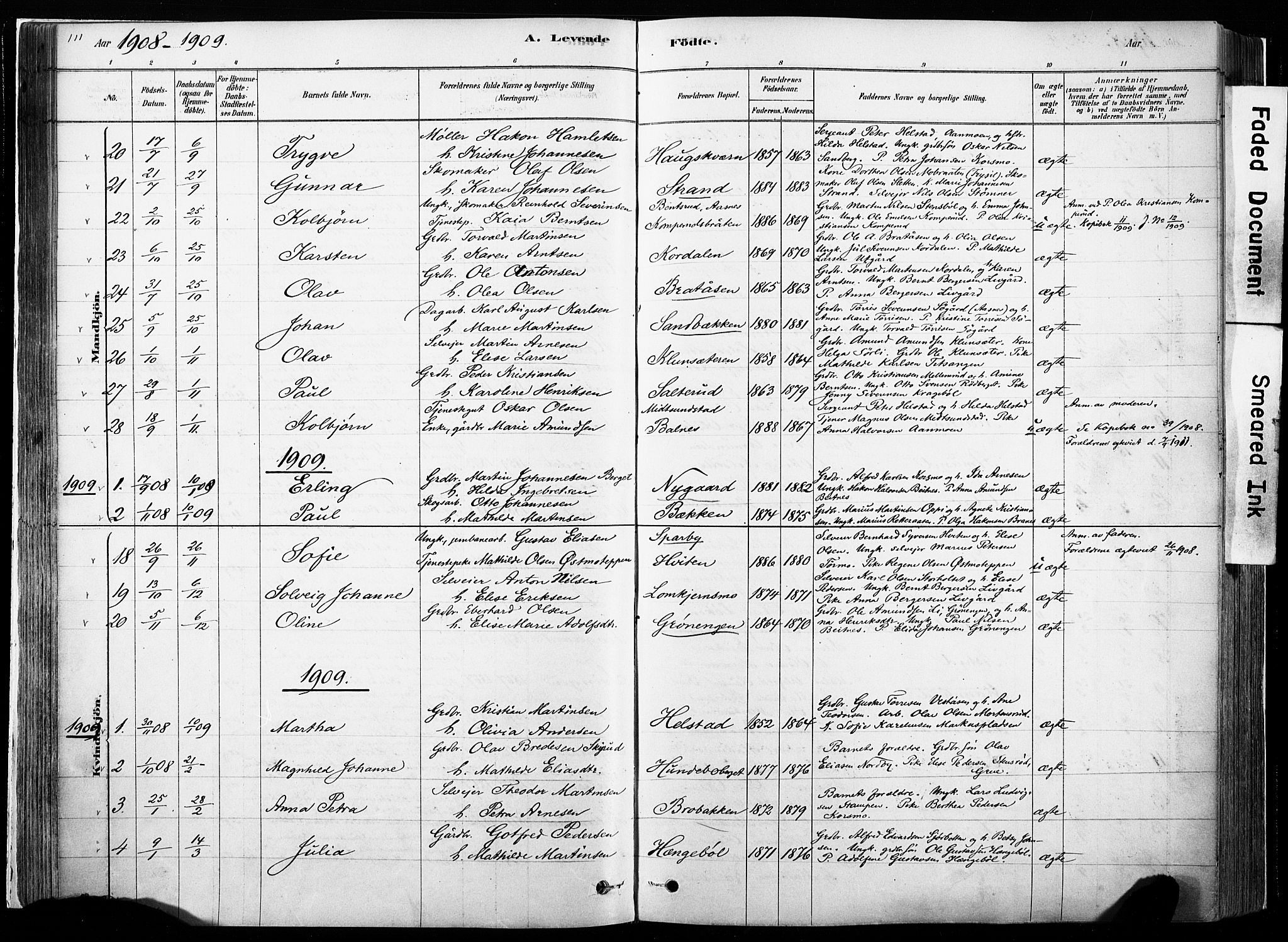 Hof prestekontor, SAH/PREST-038/H/Ha/Haa/L0010: Parish register (official) no. 10, 1878-1909, p. 111