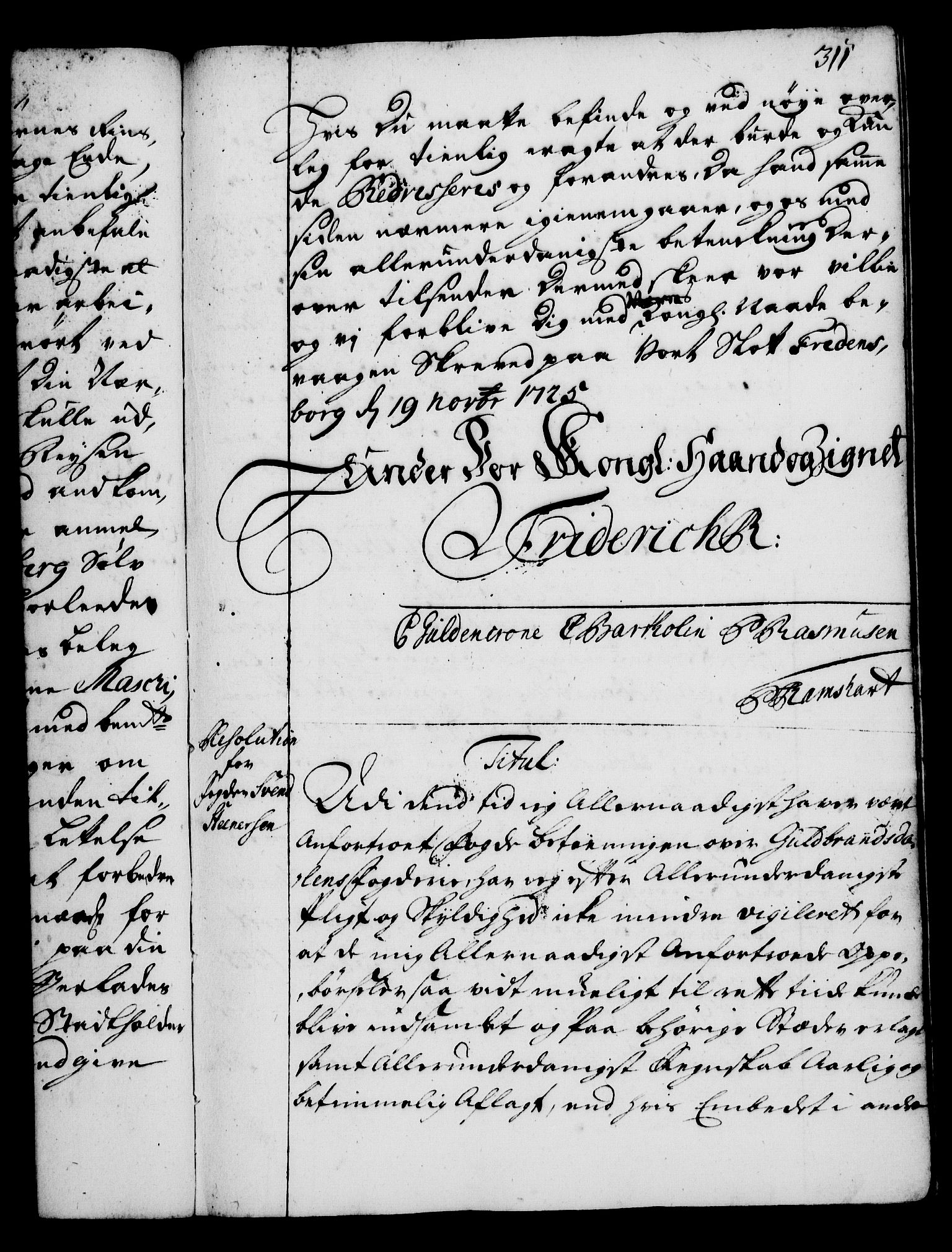 Rentekammeret, Kammerkanselliet, RA/EA-3111/G/Gg/Gga/L0002: Norsk ekspedisjonsprotokoll med register (merket RK 53.2), 1723-1727, p. 311