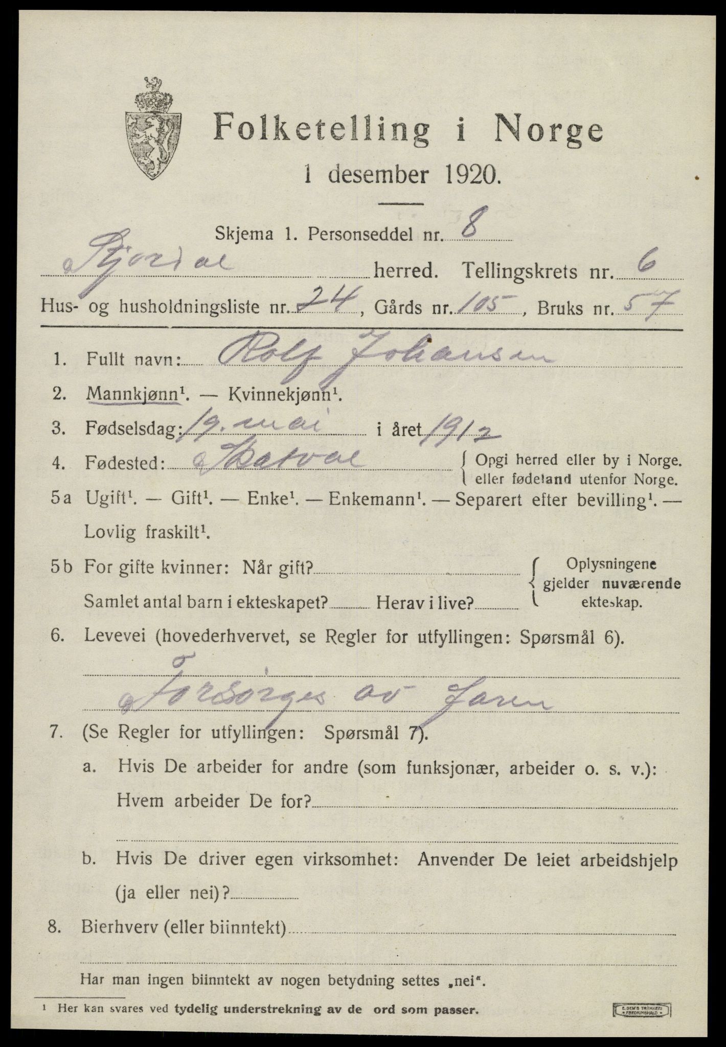 SAT, 1920 census for Stjørdal, 1920, p. 6914