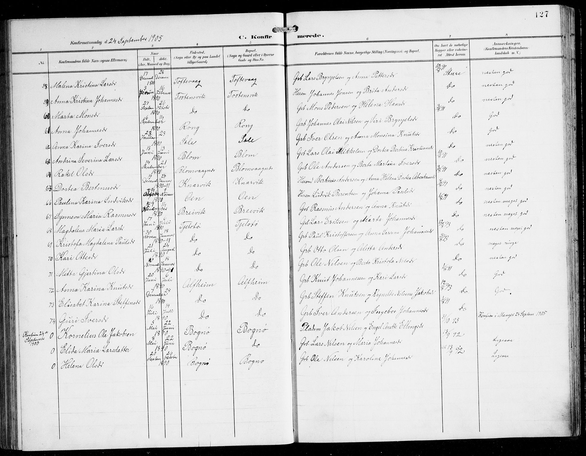 Herdla Sokneprestembete, AV/SAB-A-75701/H/Hab: Parish register (copy) no. C 1, 1900-1913, p. 127