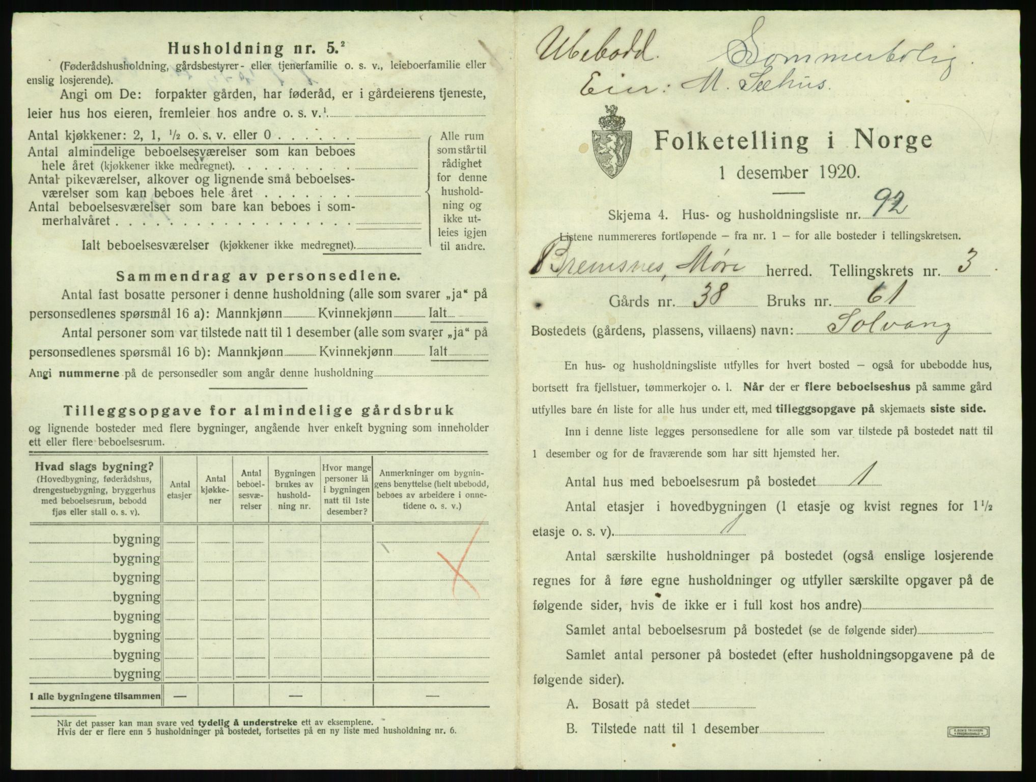 SAT, 1920 census for Bremsnes, 1920, p. 515