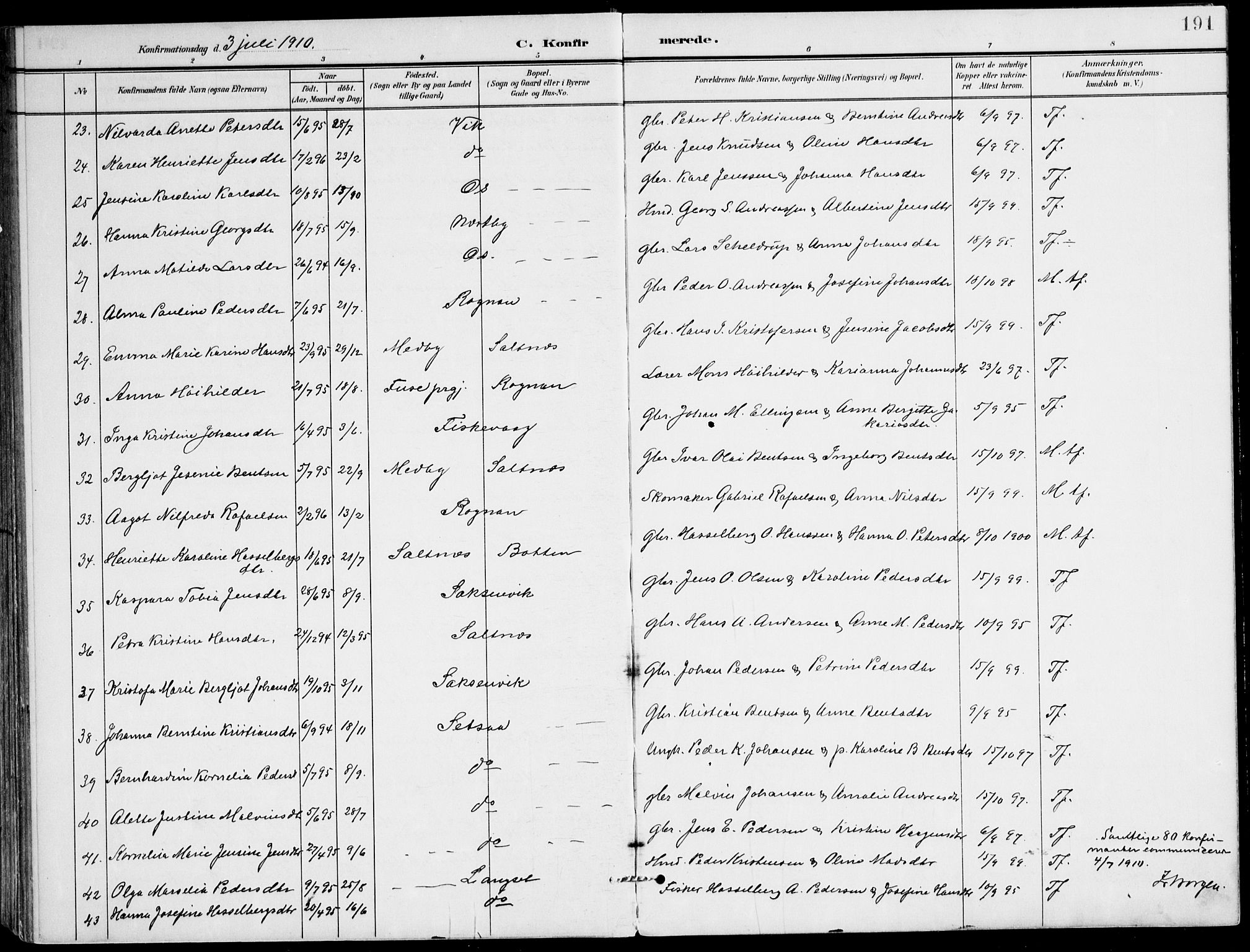 Ministerialprotokoller, klokkerbøker og fødselsregistre - Nordland, AV/SAT-A-1459/847/L0672: Parish register (official) no. 847A12, 1902-1919, p. 191