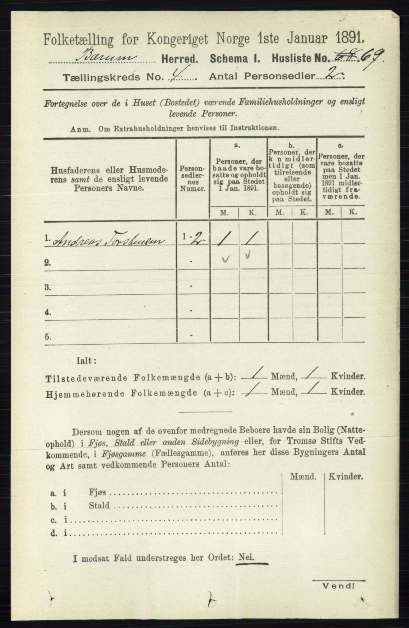 RA, 1891 census for 0219 Bærum, 1891, p. 2474