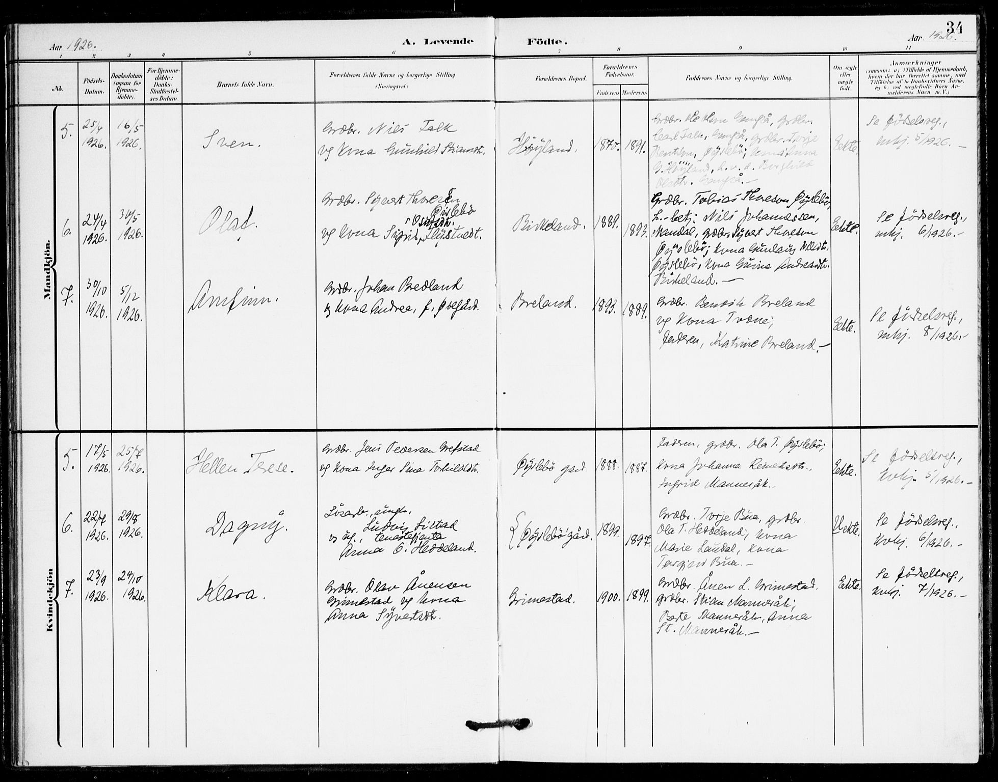 Holum sokneprestkontor, AV/SAK-1111-0022/F/Fa/Fac/L0005: Parish register (official) no. A 5, 1908-1930, p. 34