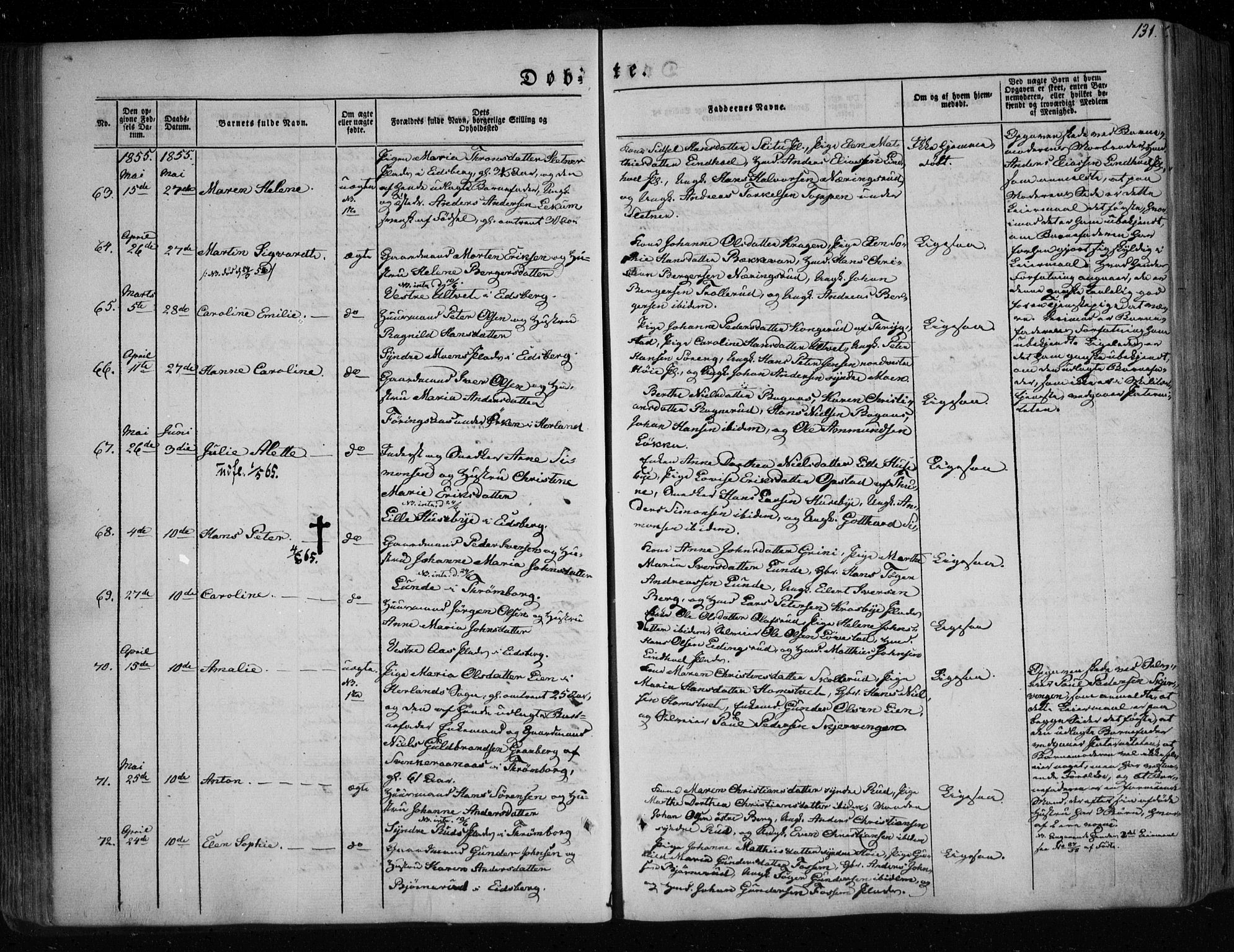 Eidsberg prestekontor Kirkebøker, AV/SAO-A-10905/F/Fa/L0009: Parish register (official) no. I 9, 1849-1856, p. 131