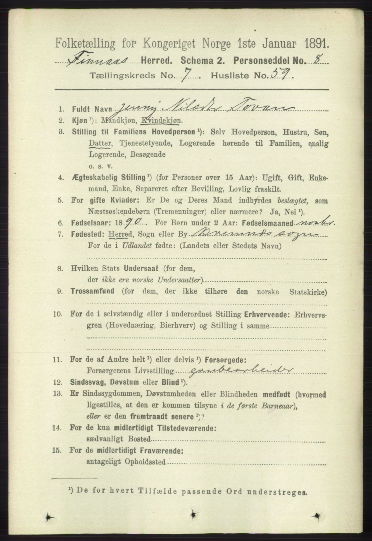 RA, 1891 census for 1218 Finnås, 1891, p. 3025