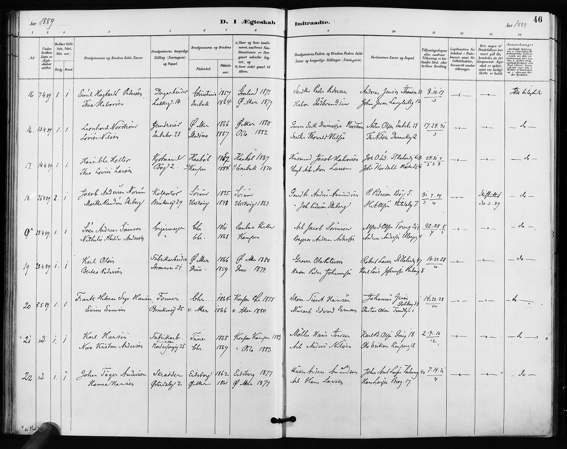 Kampen prestekontor Kirkebøker, AV/SAO-A-10853/F/Fa/L0004: Parish register (official) no. I 4, 1885-1892, p. 46