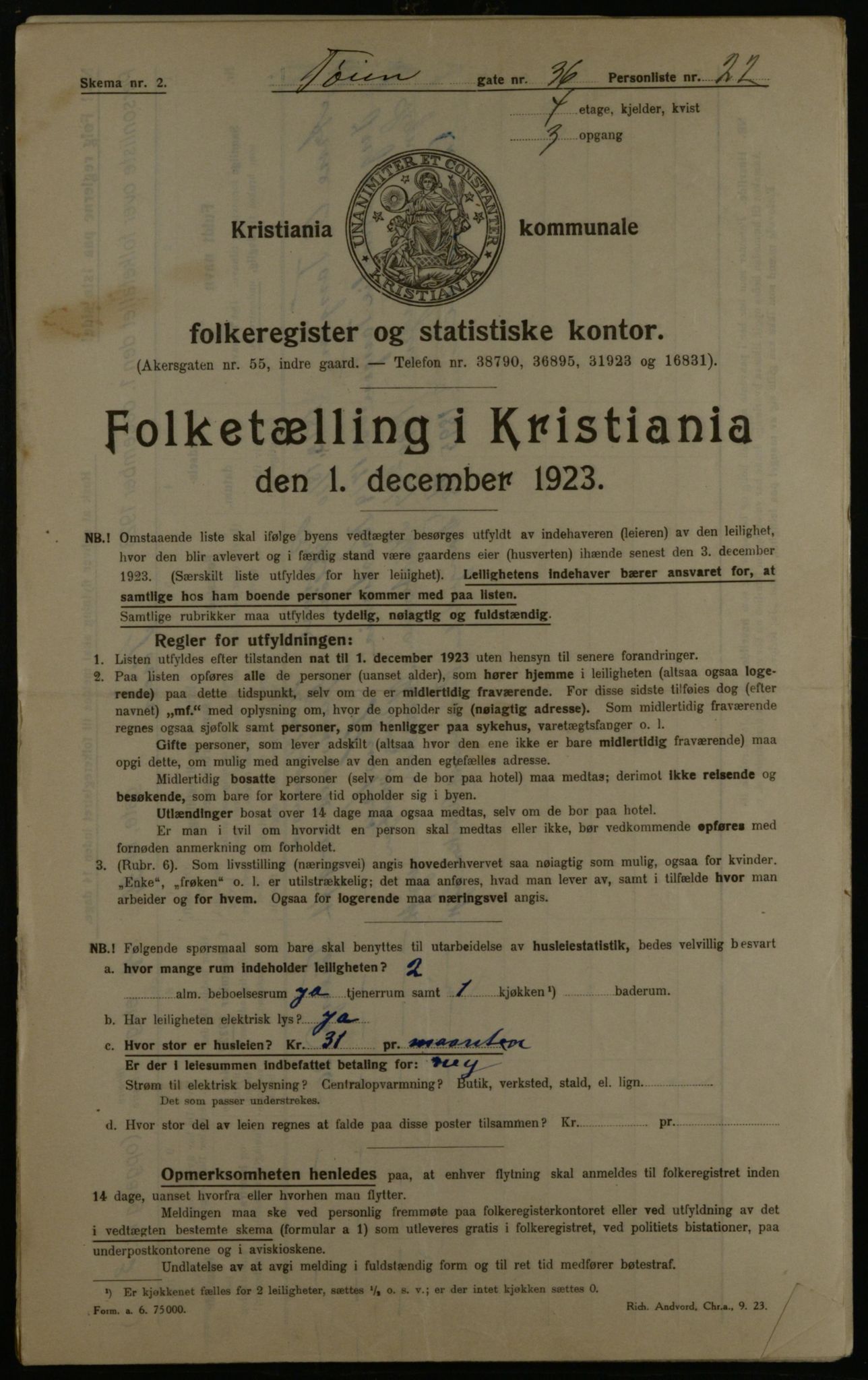 OBA, Municipal Census 1923 for Kristiania, 1923, p. 130279