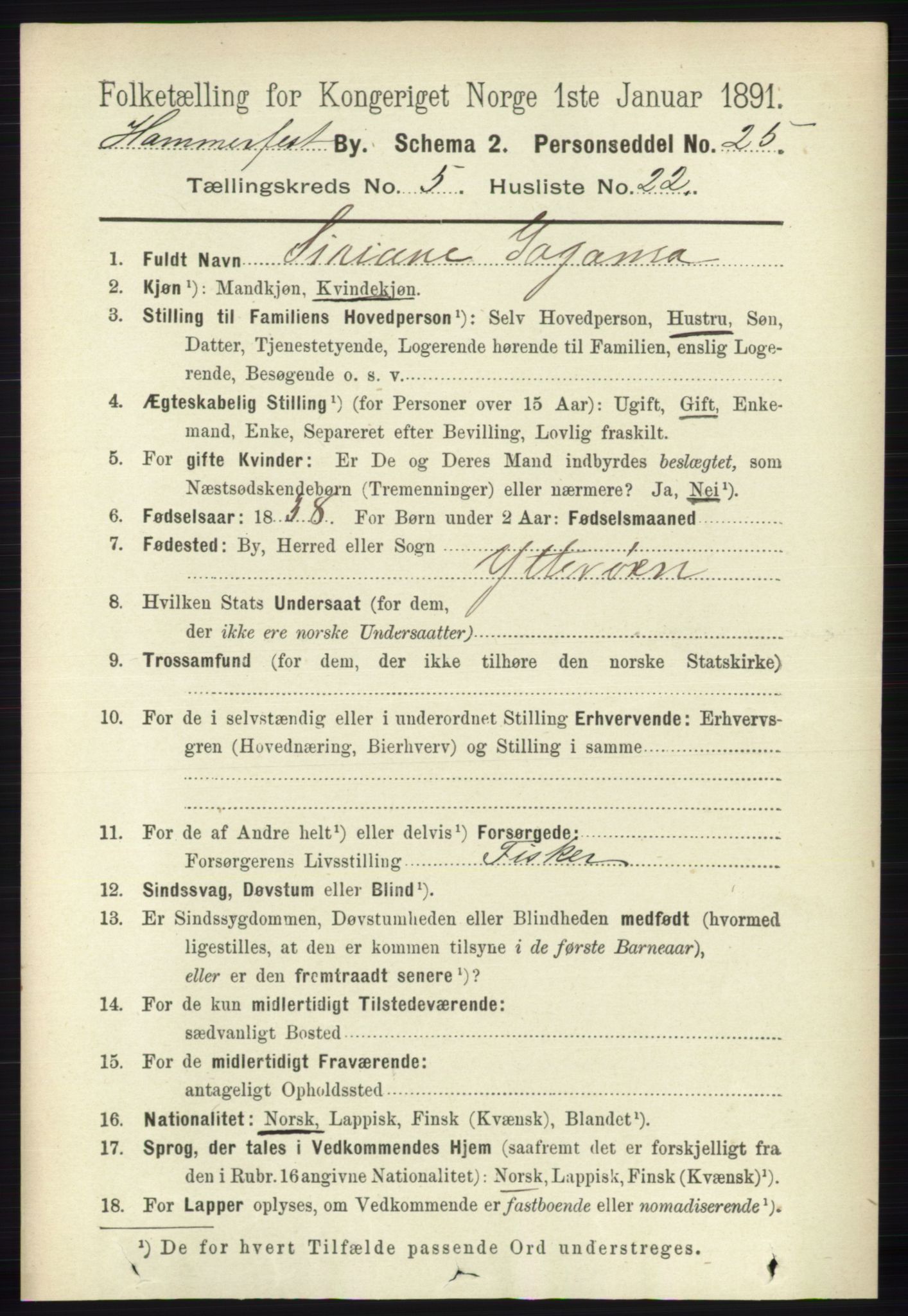 RA, 1891 census for 2001 Hammerfest, 1891, p. 1626