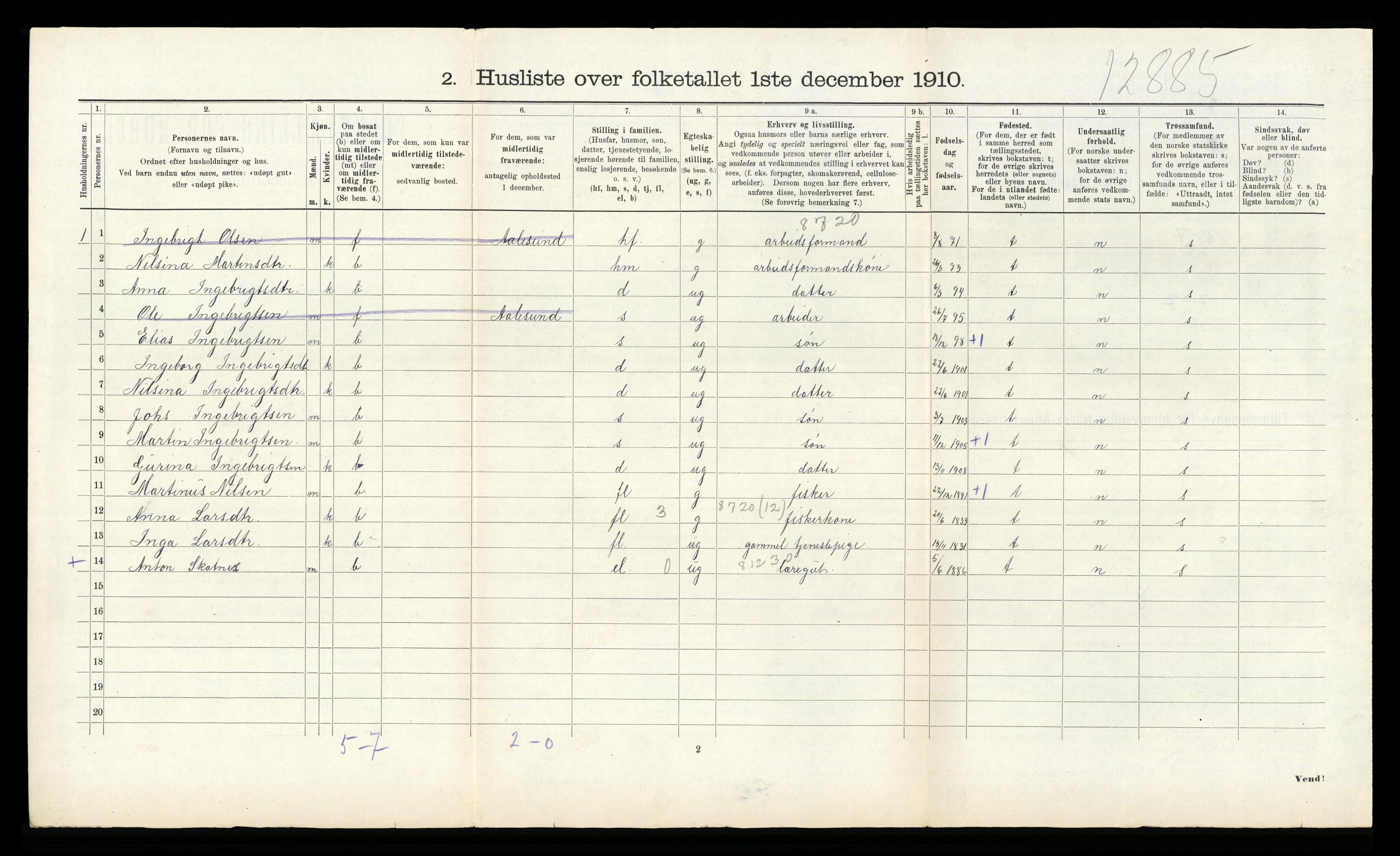 RA, 1910 census for Askøy, 1910, p. 735