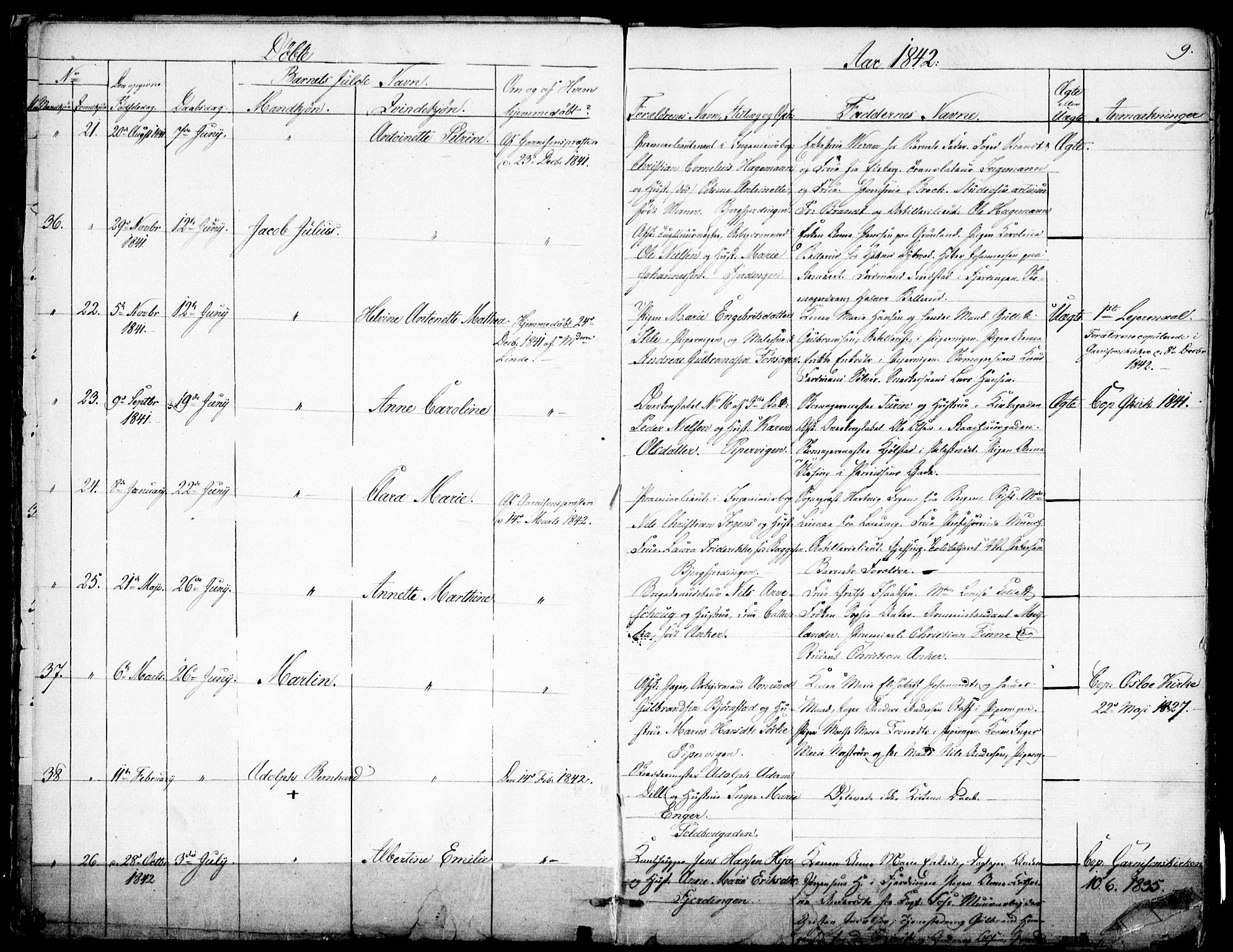 Garnisonsmenigheten Kirkebøker, SAO/A-10846/F/Fa/L0008: Parish register (official) no. 8, 1842-1859, p. 9