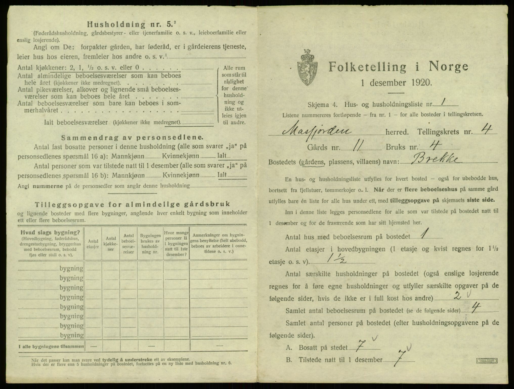 SAB, 1920 census for Masfjorden, 1920, p. 197