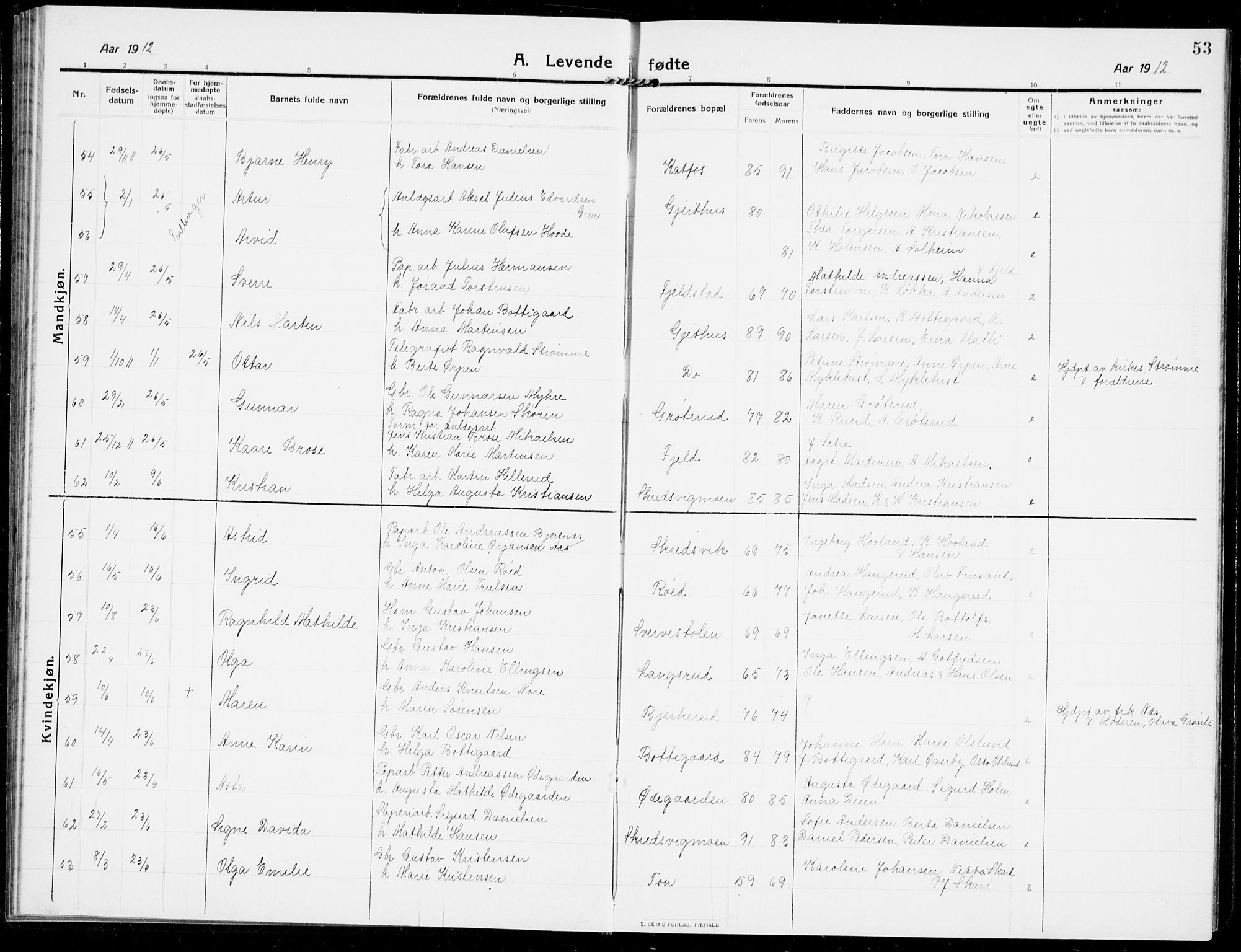 Modum kirkebøker, AV/SAKO-A-234/G/Ga/L0009: Parish register (copy) no. I 9, 1909-1923, p. 53