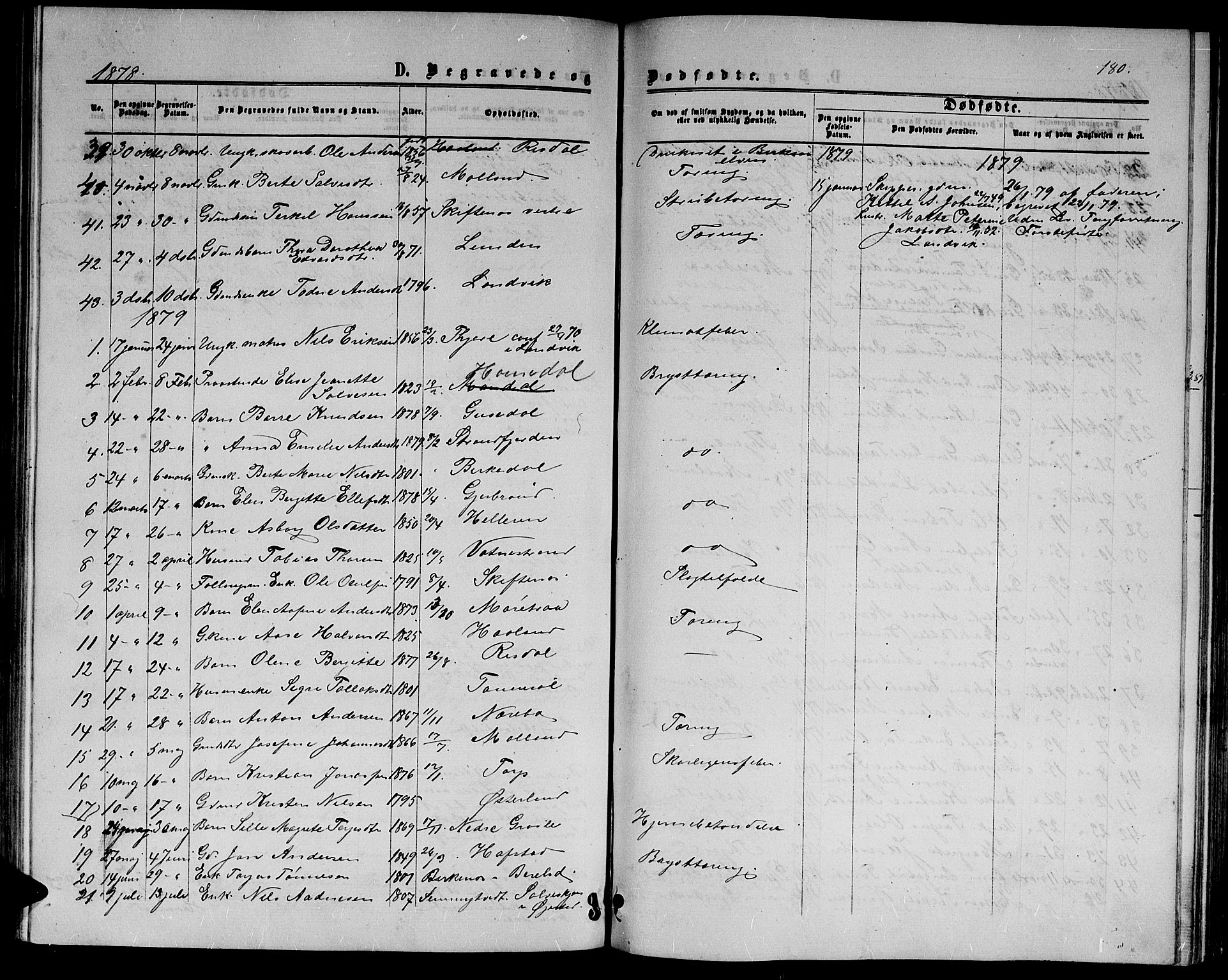 Hommedal sokneprestkontor, SAK/1111-0023/F/Fb/Fbb/L0006: Parish register (copy) no. B 6, 1869-1884, p. 180