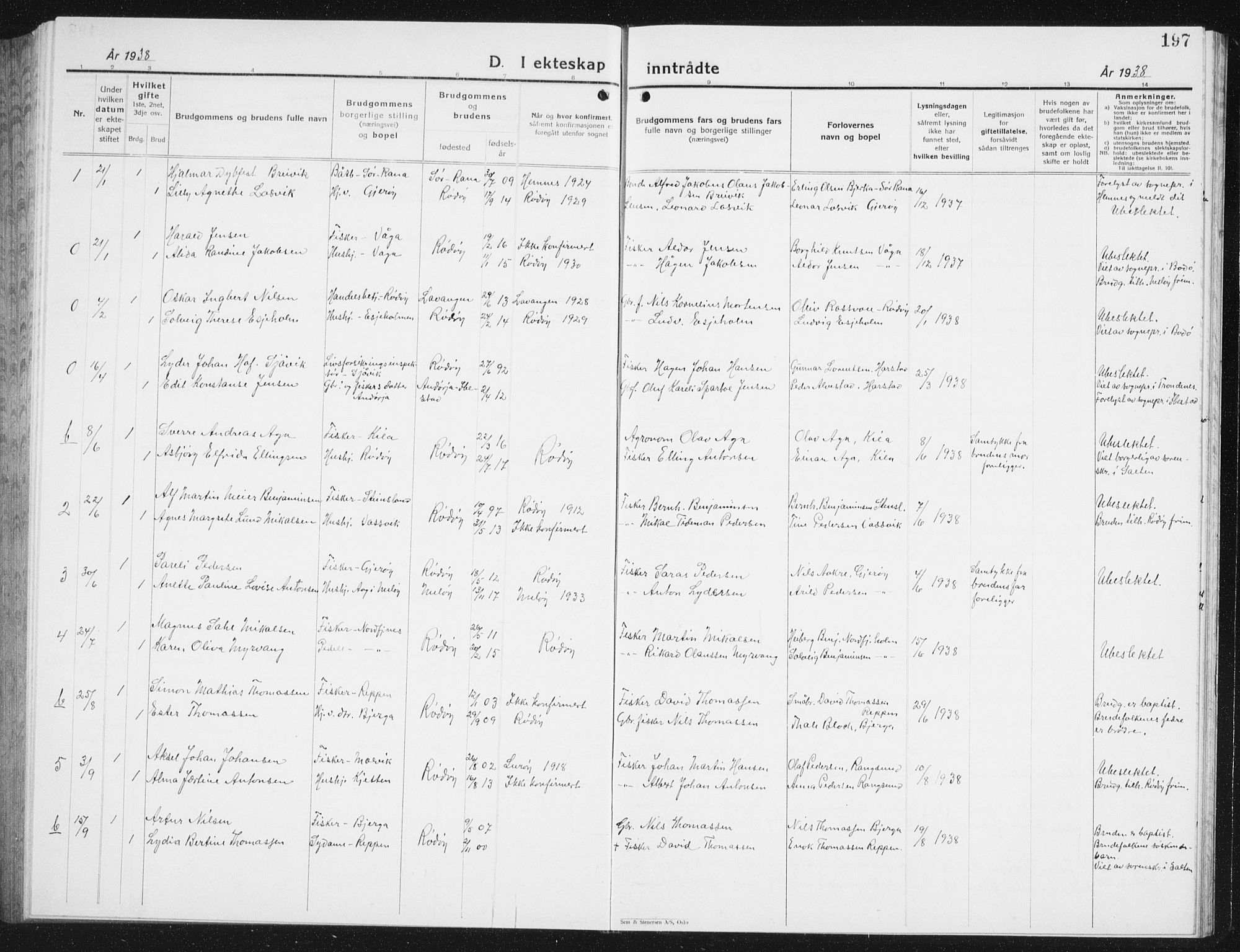 Ministerialprotokoller, klokkerbøker og fødselsregistre - Nordland, SAT/A-1459/841/L0622: Parish register (copy) no. 841C06, 1924-1942, p. 197