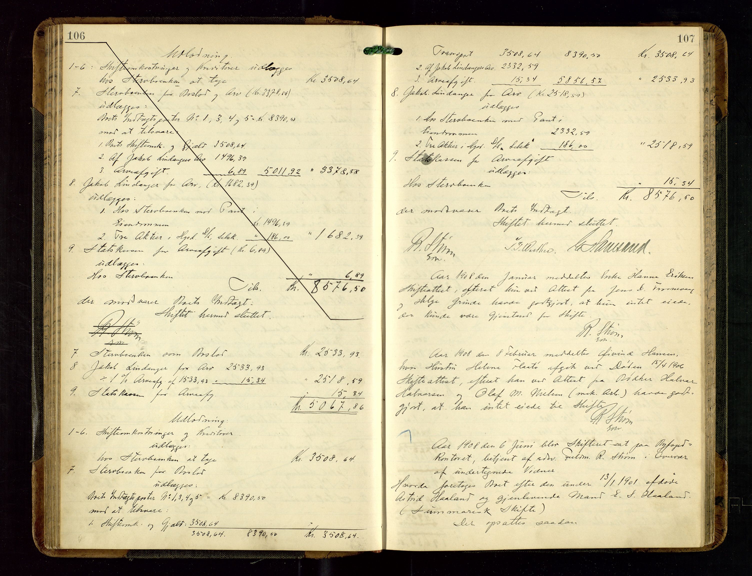 Haugesund tingrett, AV/SAST-A-101415/01/IV/IVD/L0002: Skifteutlodningsprotokoll, med register, 1904-1915, p. 106-107