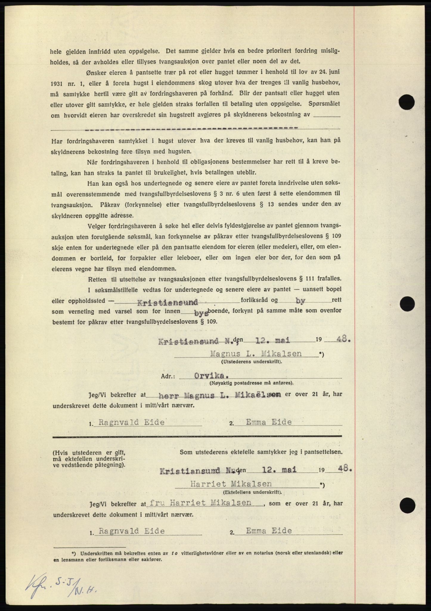 Nordmøre sorenskriveri, AV/SAT-A-4132/1/2/2Ca: Mortgage book no. B98, 1948-1948, Diary no: : 1232/1948