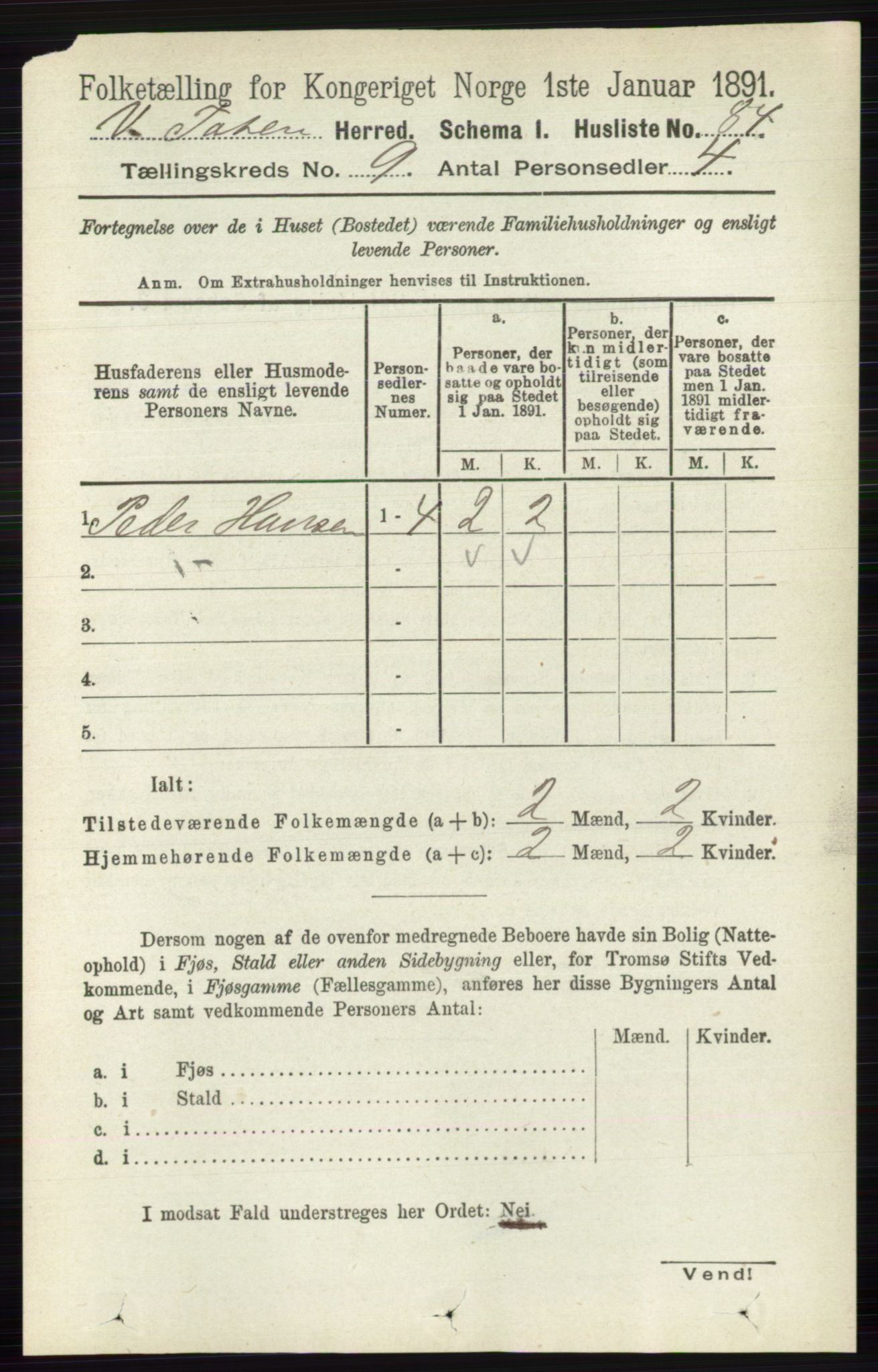 RA, 1891 census for 0529 Vestre Toten, 1891, p. 5536