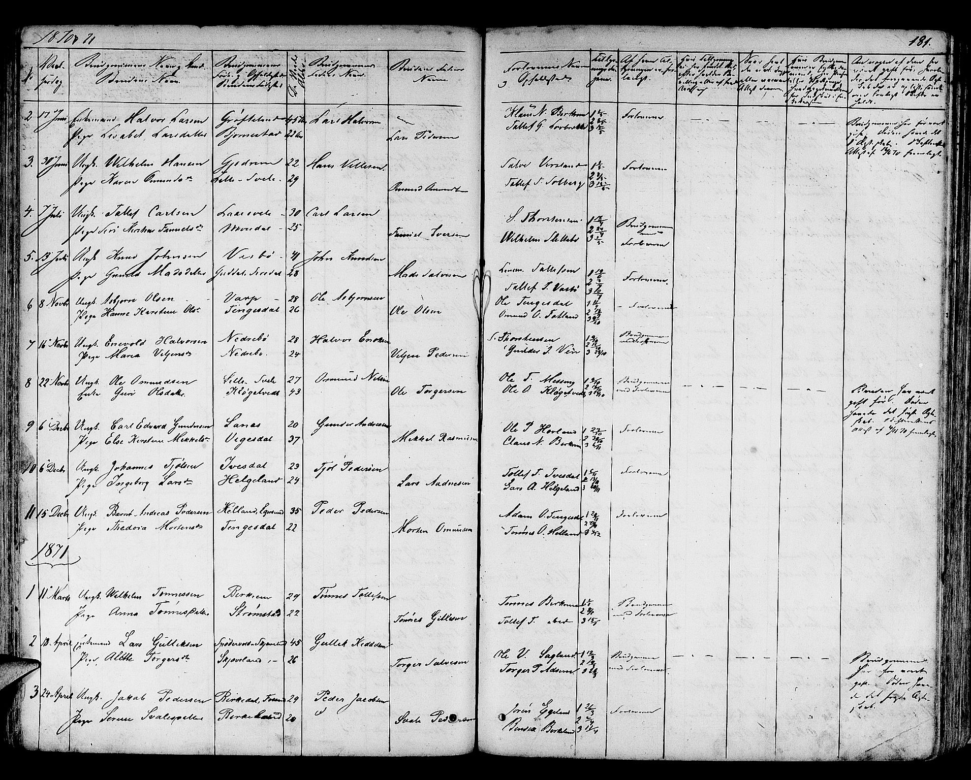 Helleland sokneprestkontor, SAST/A-101810: Parish register (copy) no. B 3, 1847-1886, p. 181
