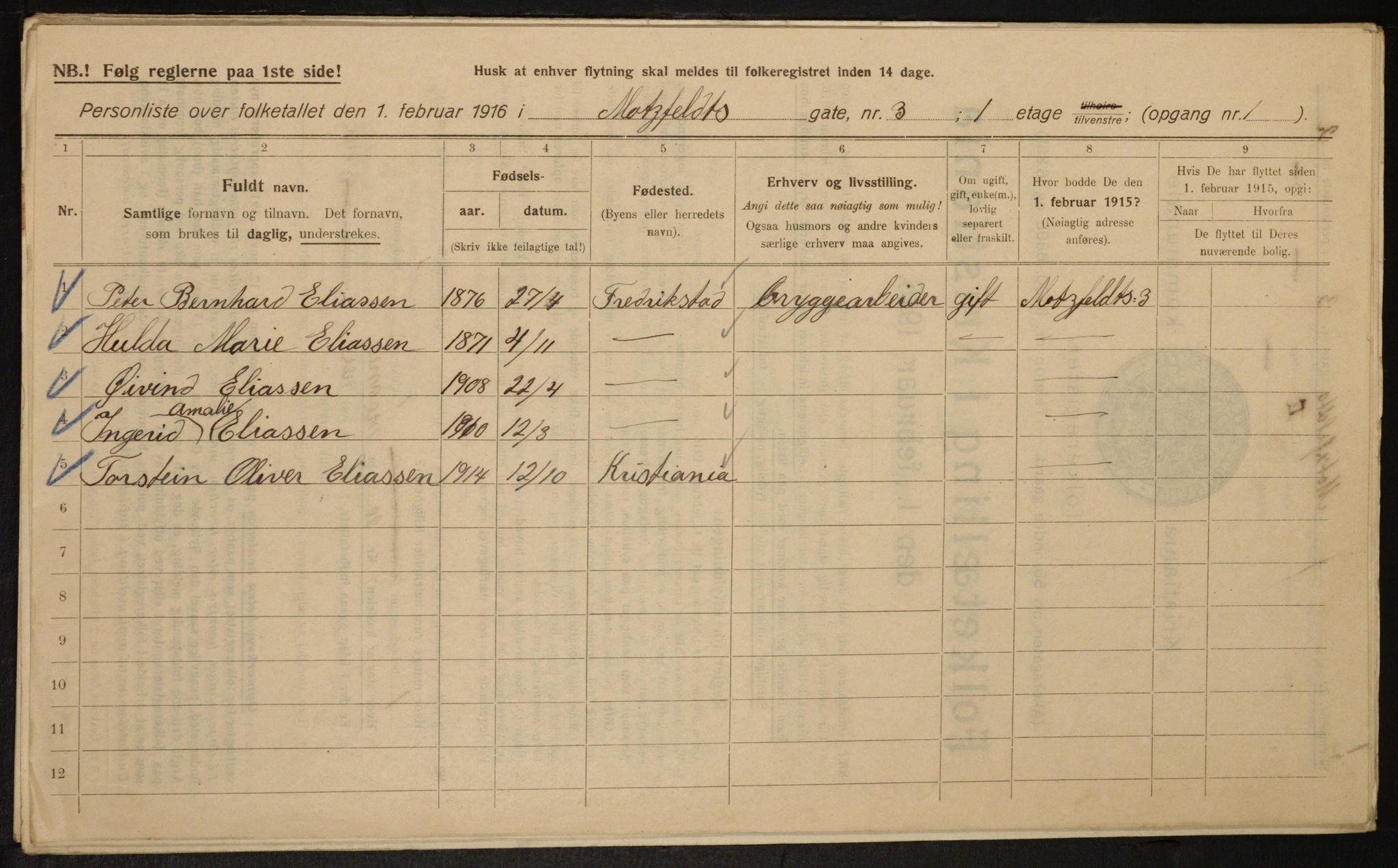 OBA, Municipal Census 1916 for Kristiania, 1916, p. 67569