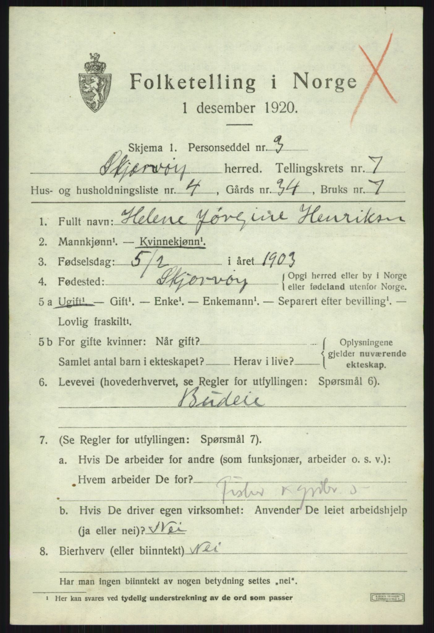 SATØ, 1920 census for Skjervøy, 1920, p. 4317