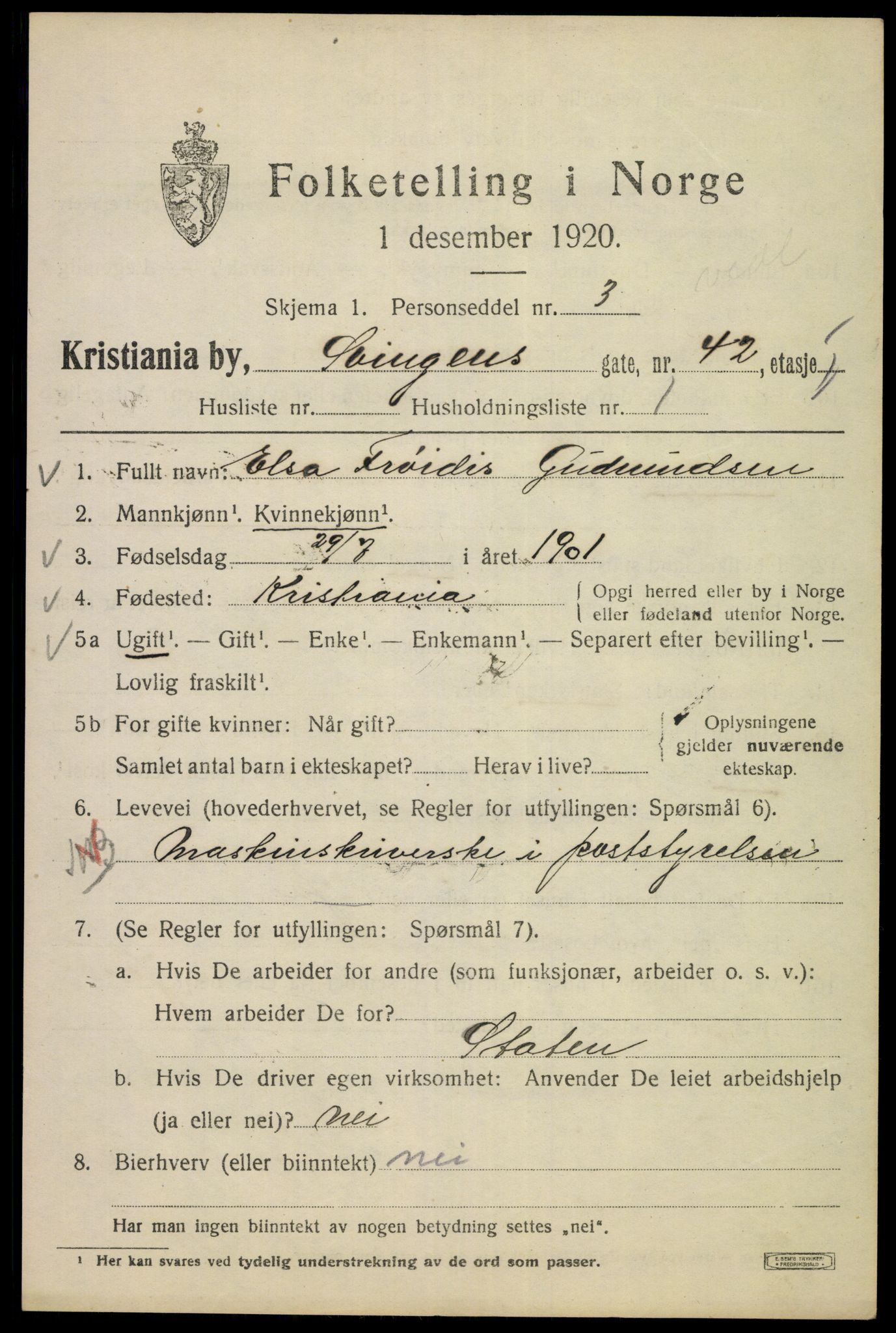 SAO, 1920 census for Kristiania, 1920, p. 560515