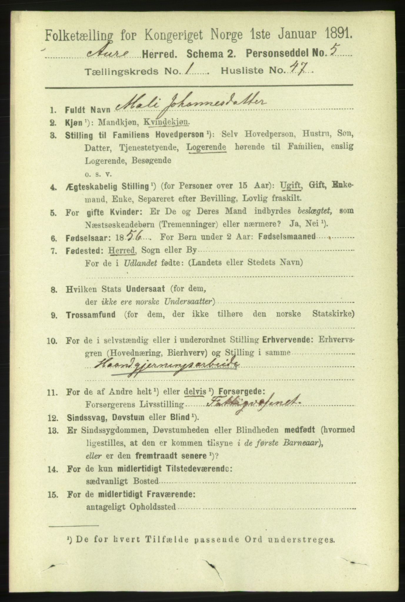 RA, 1891 census for 1569 Aure, 1891, p. 440