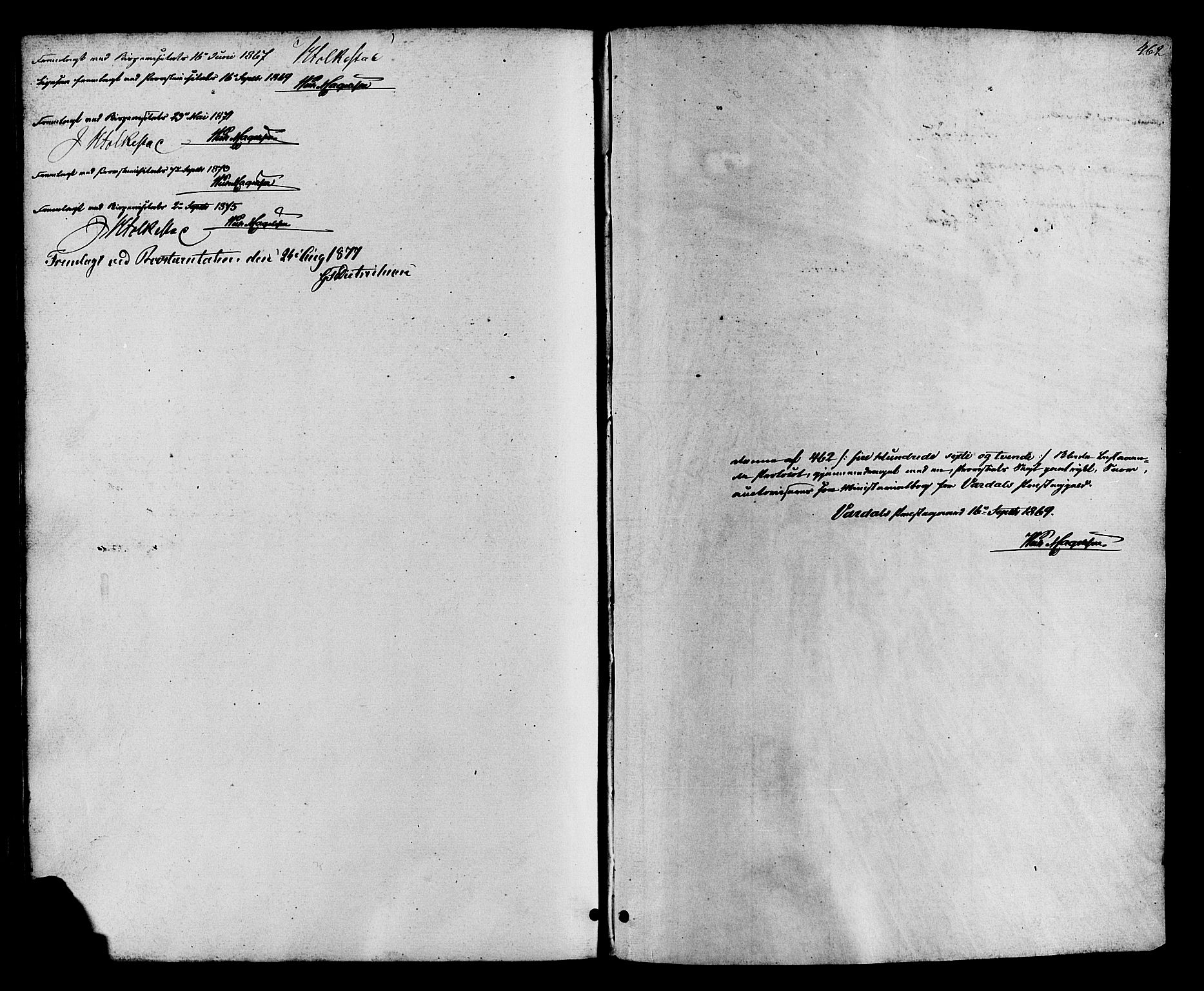 Vardal prestekontor, SAH/PREST-100/H/Ha/Haa/L0007: Parish register (official) no. 7, 1867-1878, p. 462