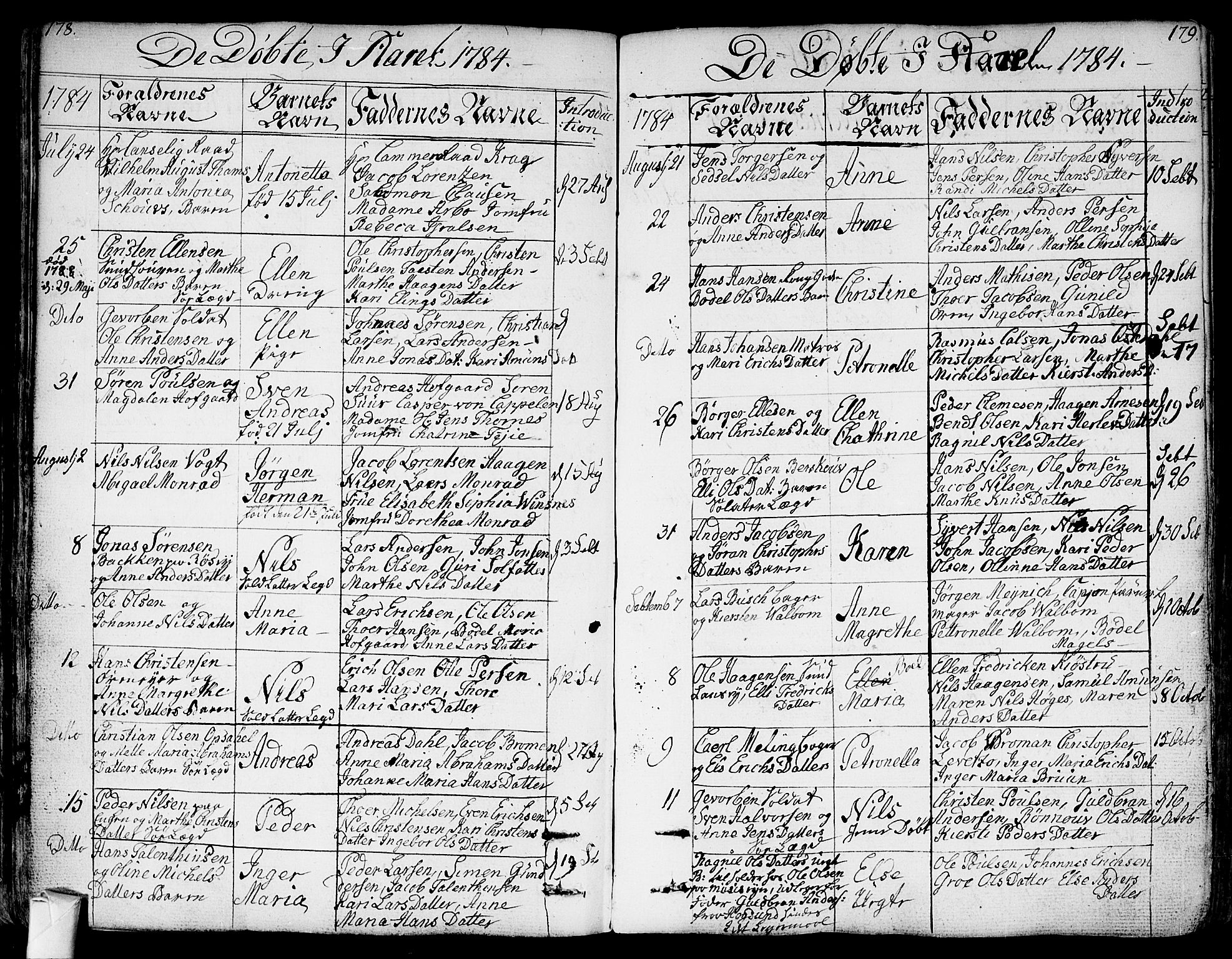 Bragernes kirkebøker, AV/SAKO-A-6/F/Fa/L0006a: Parish register (official) no. I 6, 1782-1814, p. 178-179