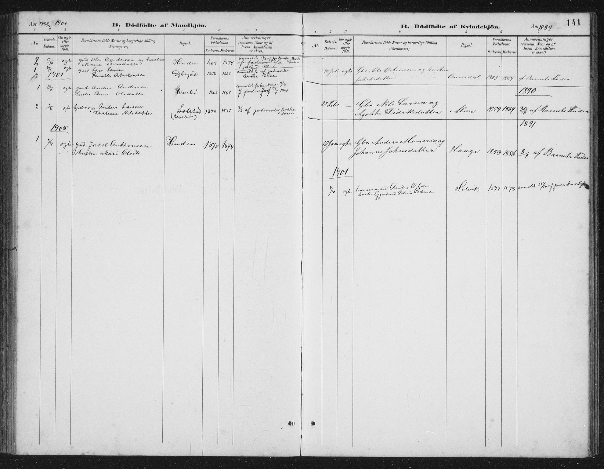 Gloppen sokneprestembete, SAB/A-80101/H/Hab/Habb/L0002: Parish register (copy) no. B 2, 1889-1909, p. 141