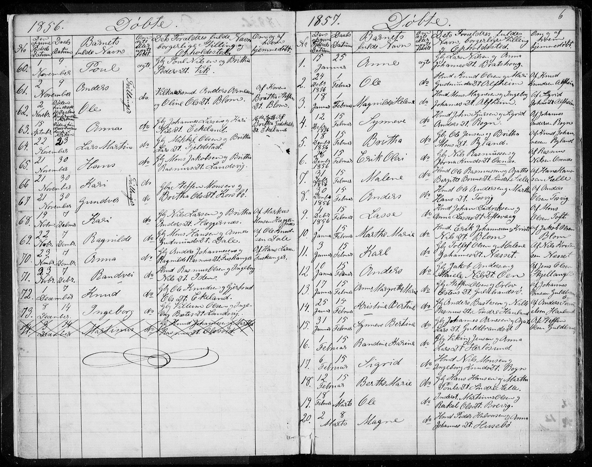 Herdla Sokneprestembete, AV/SAB-A-75701/H/Haa: Parish register (official) no. A 1, 1855-1869, p. 6