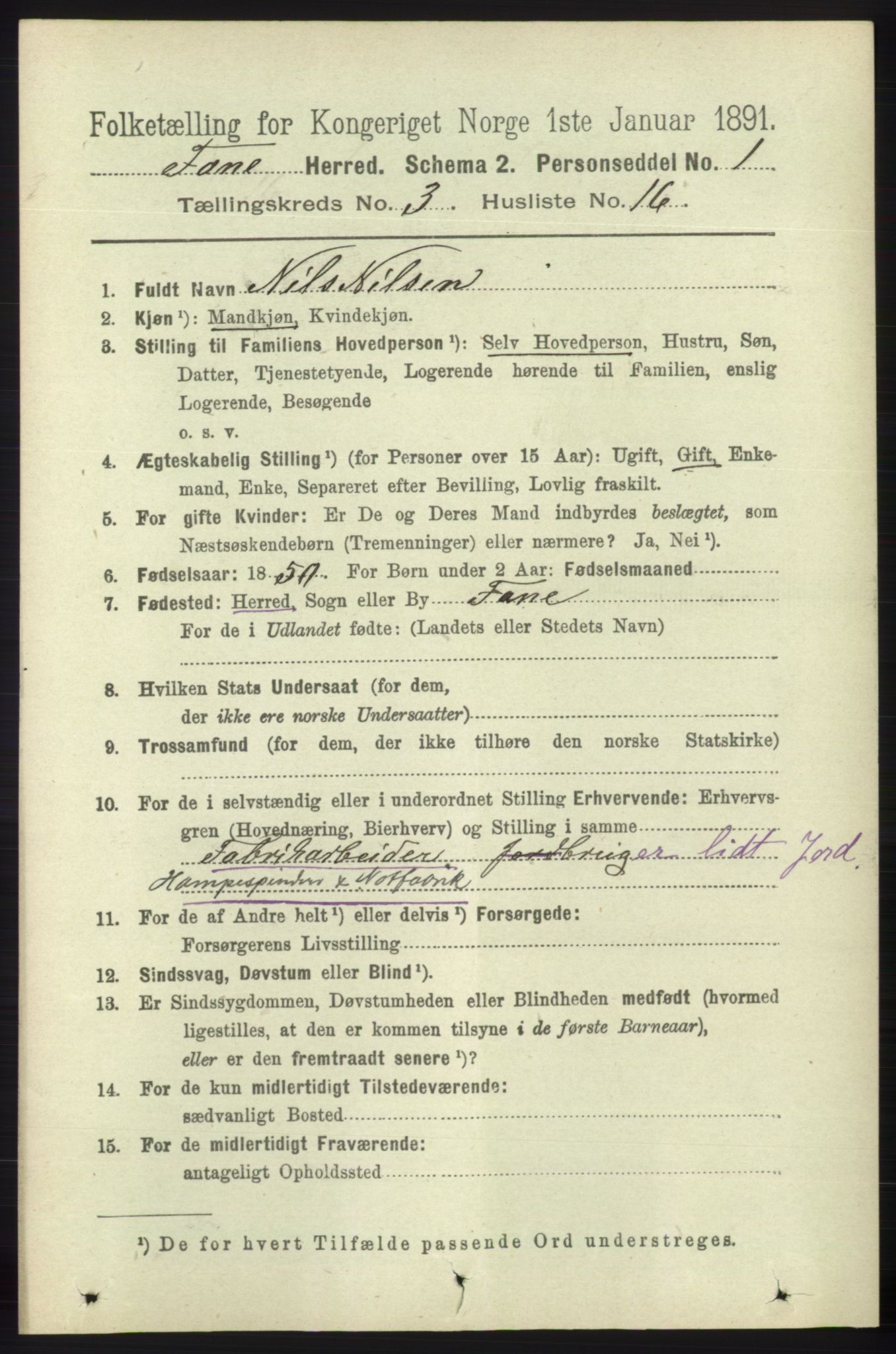 RA, 1891 census for 1249 Fana, 1891, p. 992