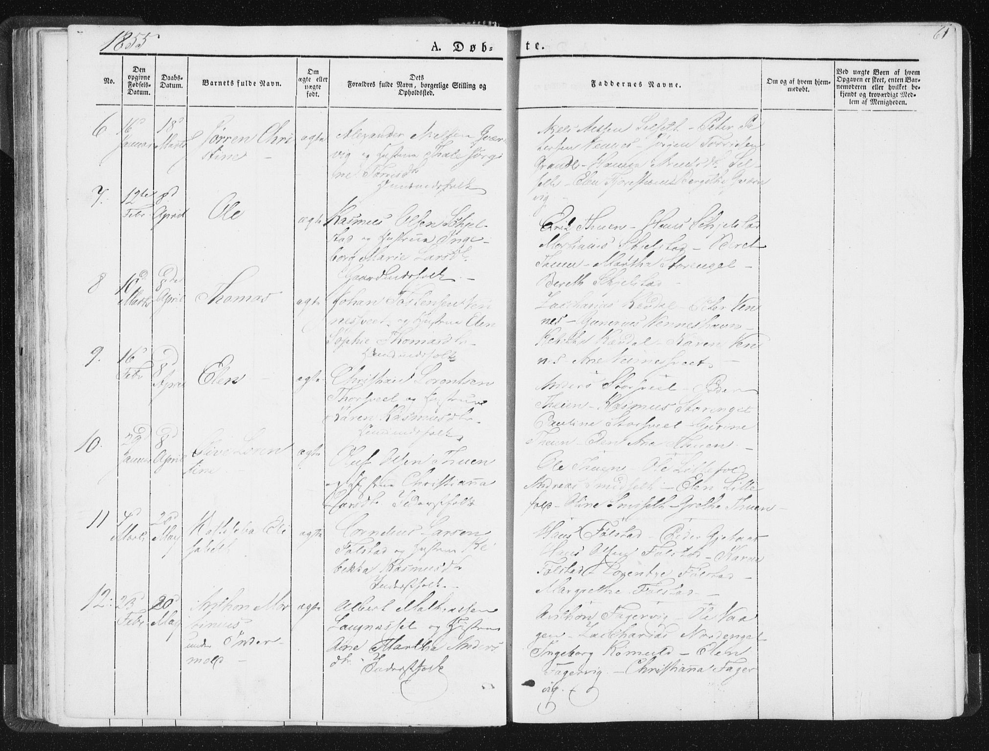 Ministerialprotokoller, klokkerbøker og fødselsregistre - Nord-Trøndelag, SAT/A-1458/744/L0418: Parish register (official) no. 744A02, 1843-1866, p. 61