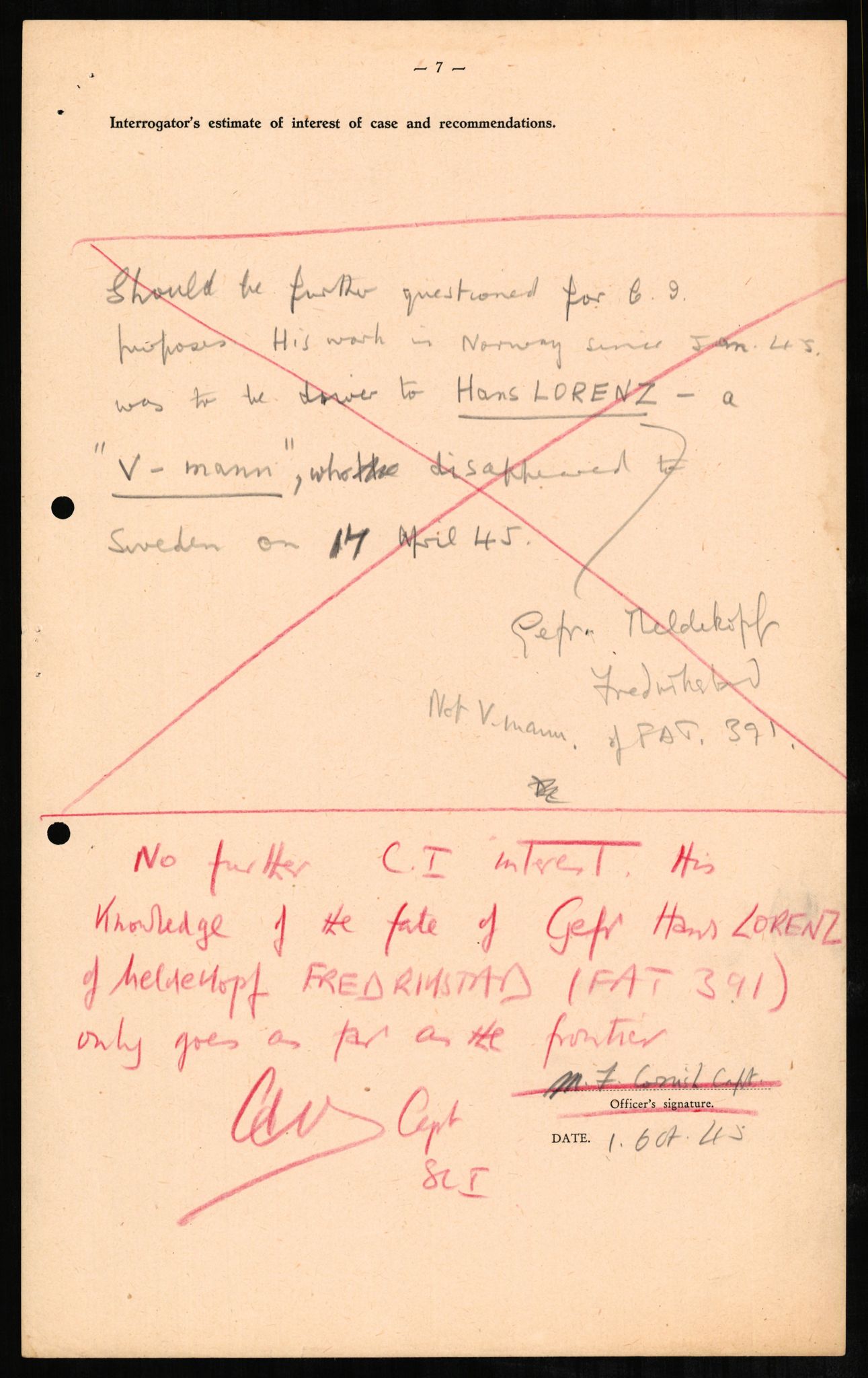 Forsvaret, Forsvarets overkommando II, AV/RA-RAFA-3915/D/Db/L0001: CI Questionaires. Tyske okkupasjonsstyrker i Norge. Tyskere., 1945-1946, p. 265