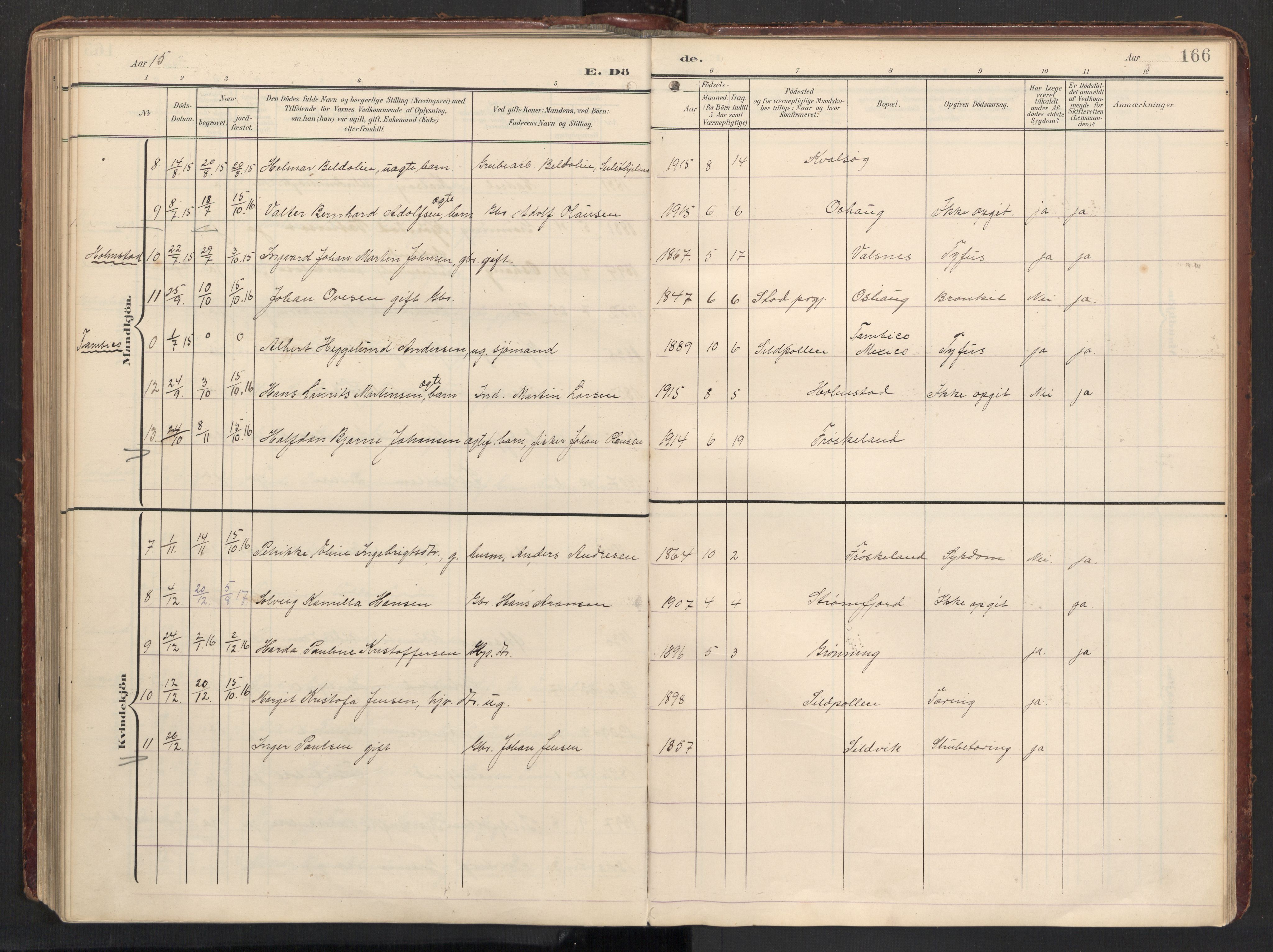 Ministerialprotokoller, klokkerbøker og fødselsregistre - Nordland, AV/SAT-A-1459/890/L1287: Parish register (official) no. 890A02, 1903-1915, p. 166