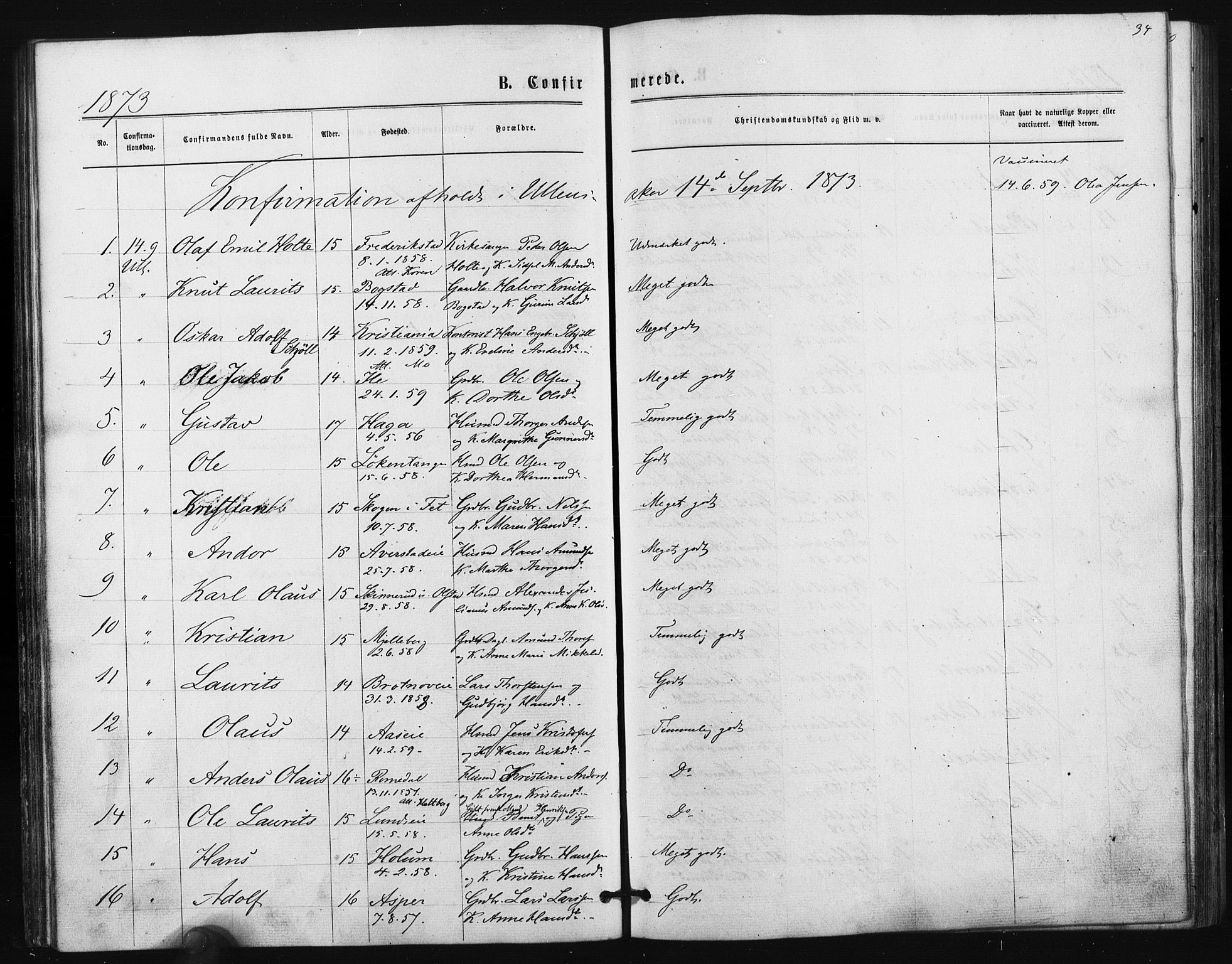 Ullensaker prestekontor Kirkebøker, AV/SAO-A-10236a/F/Fa/L0017: Parish register (official) no. I 17, 1871-1875, p. 34