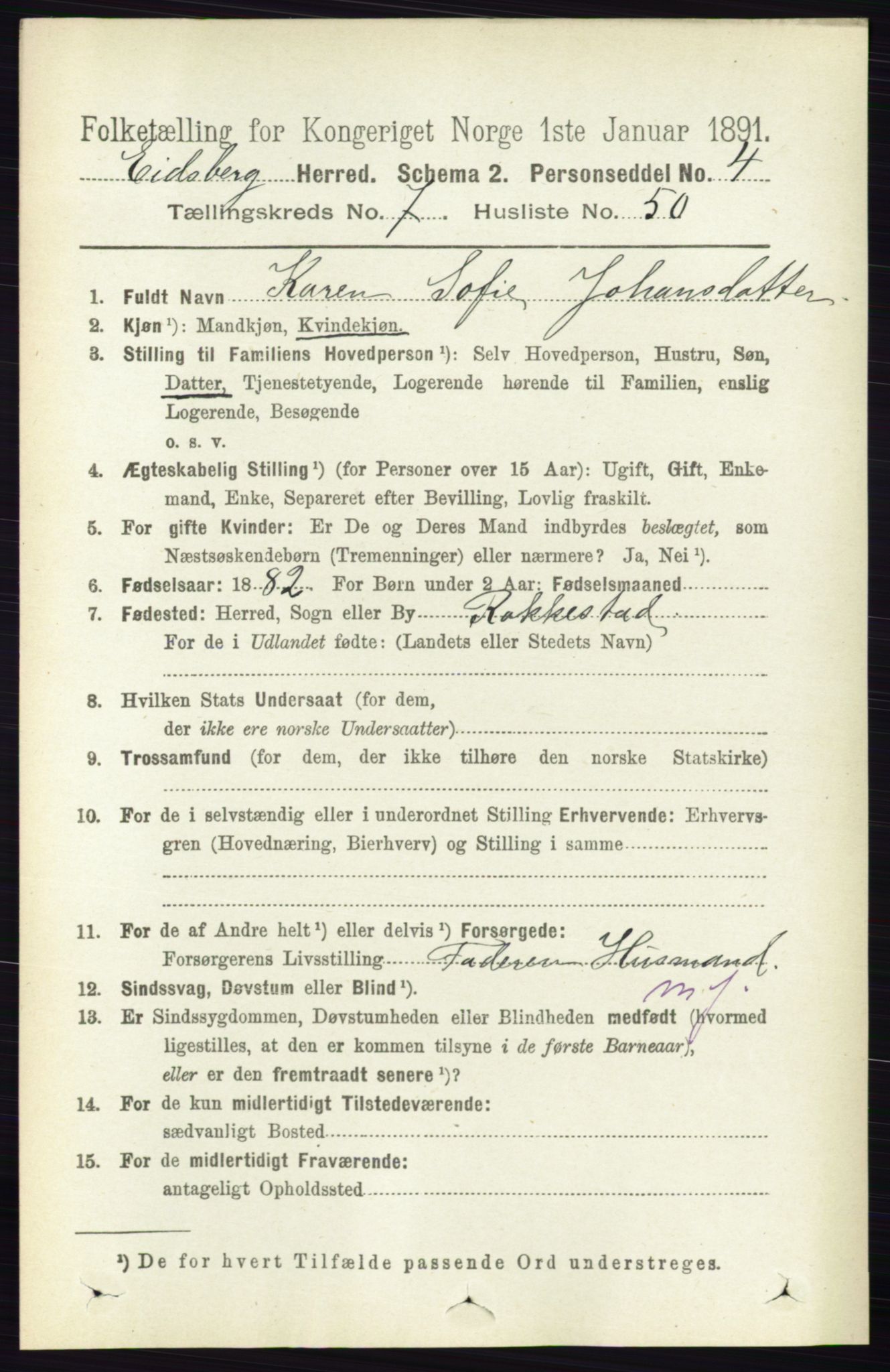 RA, 1891 census for 0125 Eidsberg, 1891, p. 4433