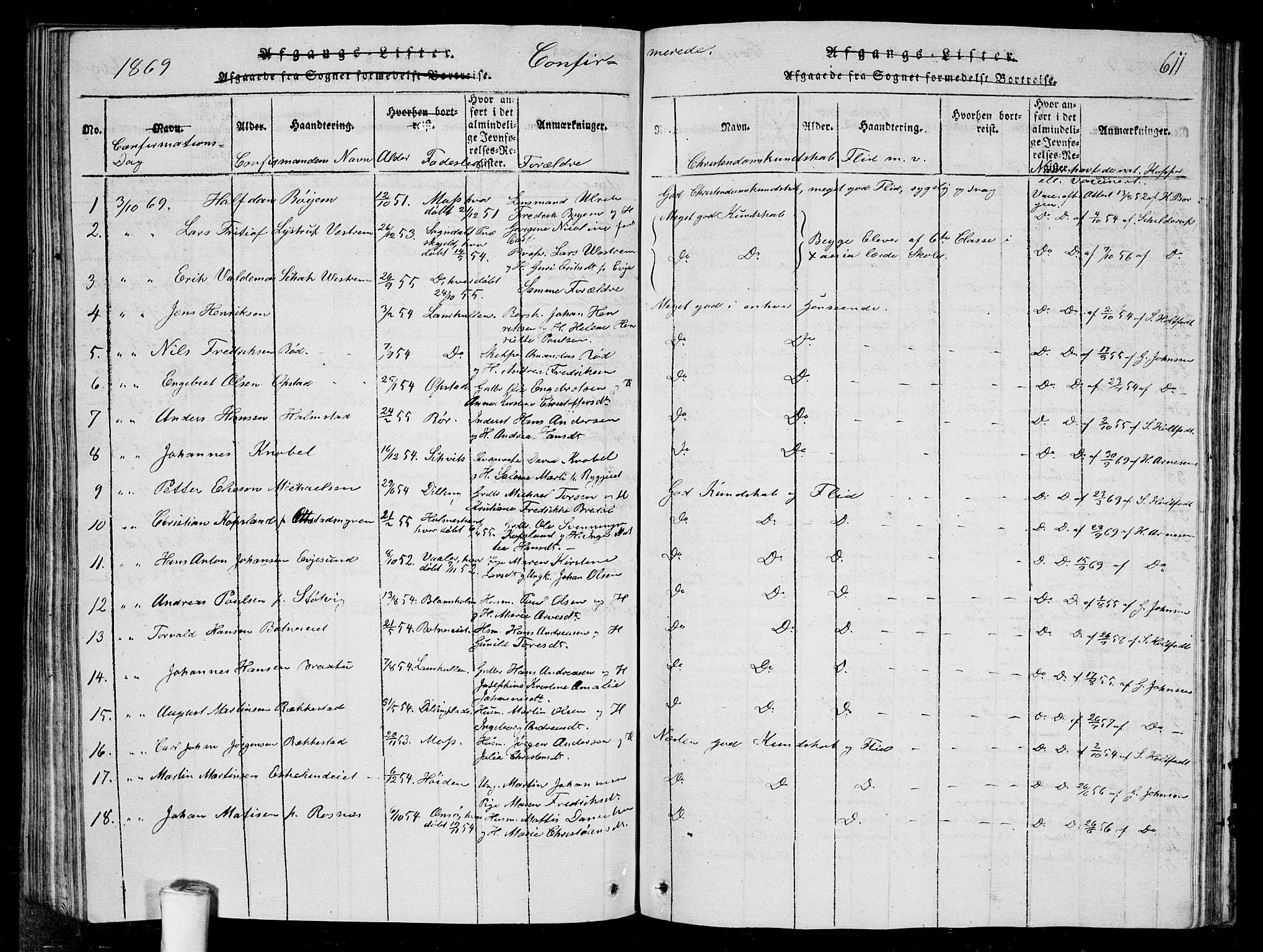 Rygge prestekontor Kirkebøker, AV/SAO-A-10084b/G/Ga/L0001: Parish register (copy) no. 1, 1814-1871, p. 610-611