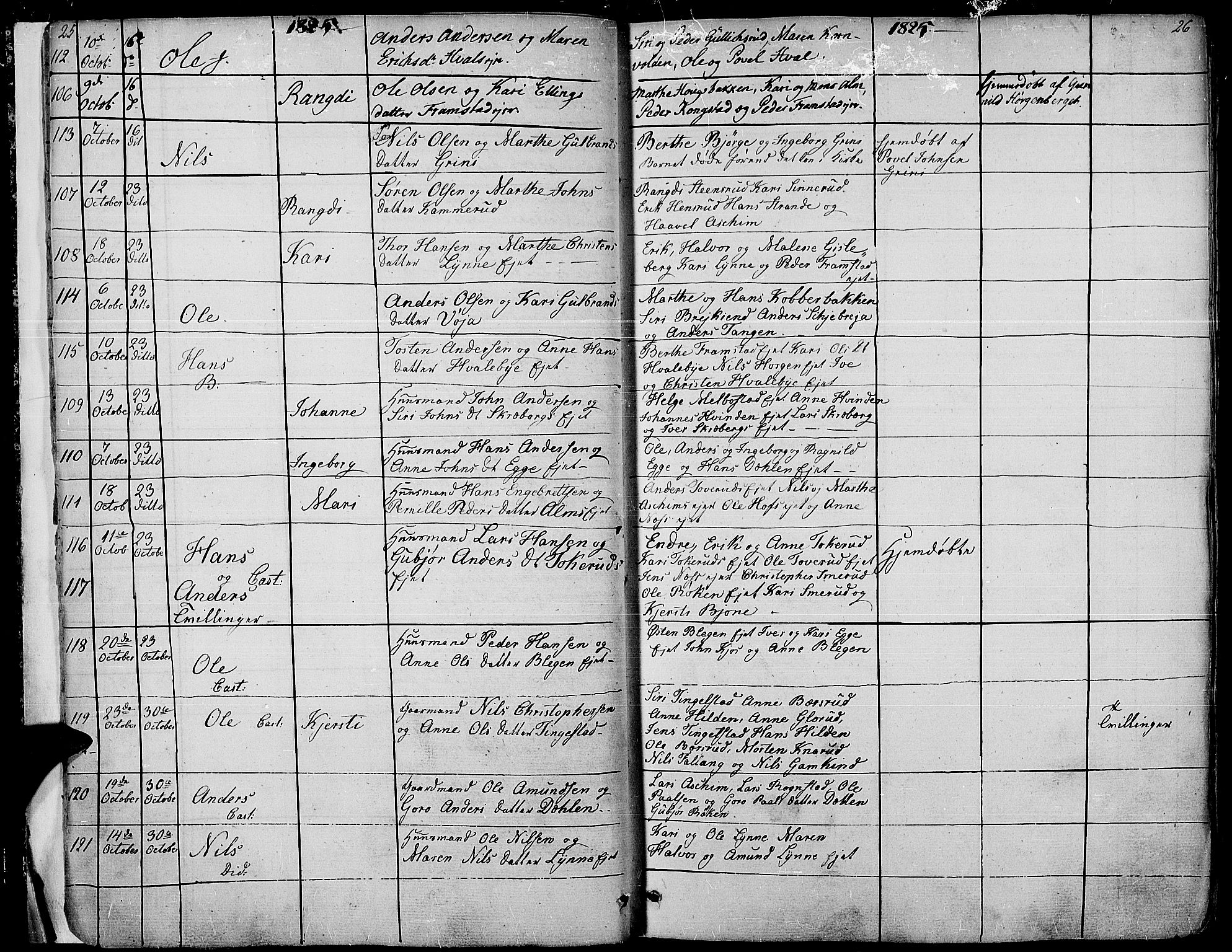 Gran prestekontor, AV/SAH-PREST-112/H/Ha/Haa/L0010: Parish register (official) no. 10, 1824-1842, p. 25-26