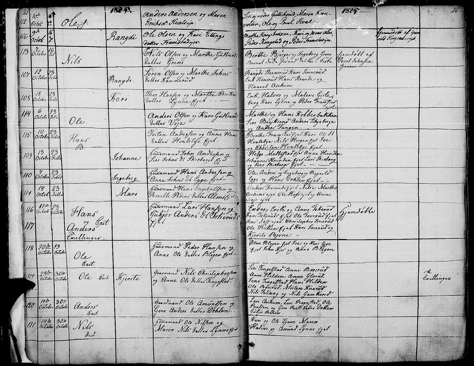 Gran prestekontor, AV/SAH-PREST-112/H/Ha/Haa/L0010: Parish register (official) no. 10, 1824-1842, p. 25-26