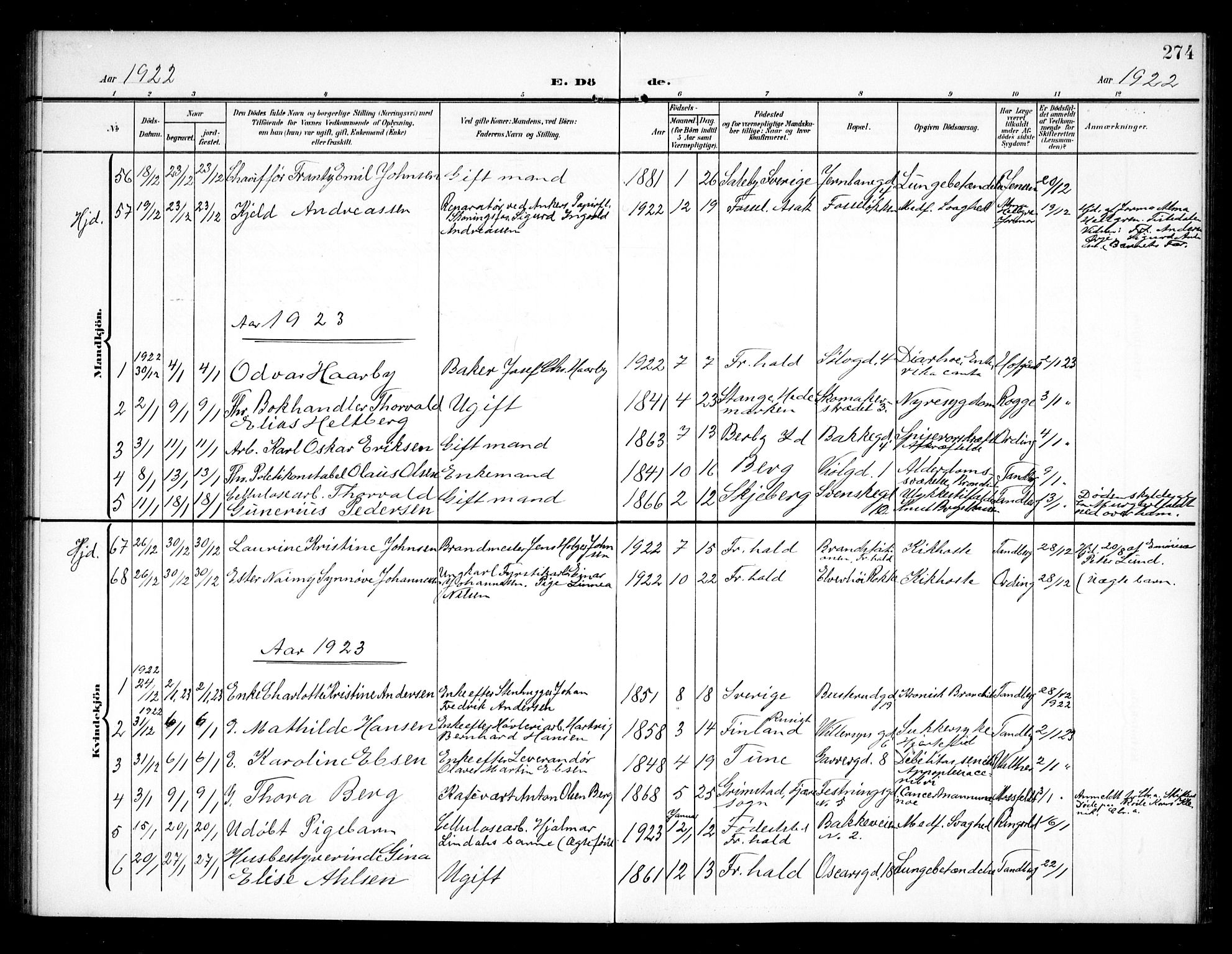 Halden prestekontor Kirkebøker, SAO/A-10909/G/Ga/L0011: Parish register (copy) no. 11, 1906-1934, p. 274
