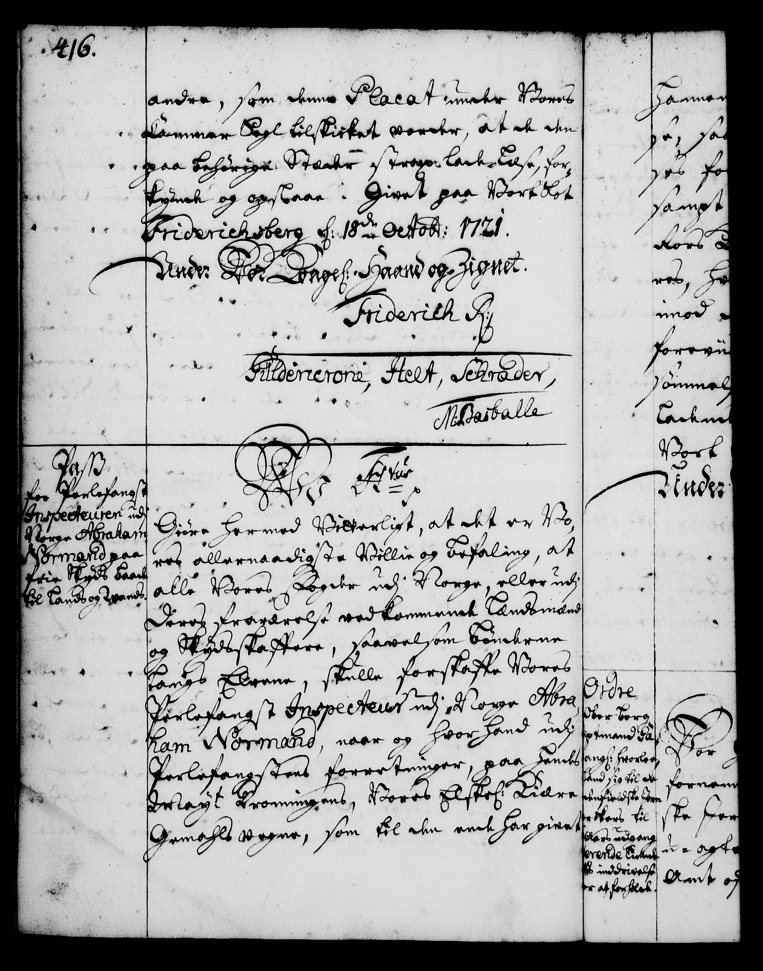 Rentekammeret, Kammerkanselliet, RA/EA-3111/G/Gg/Gga/L0001: Norsk ekspedisjonsprotokoll med register (merket RK 53.1), 1720-1723, p. 416