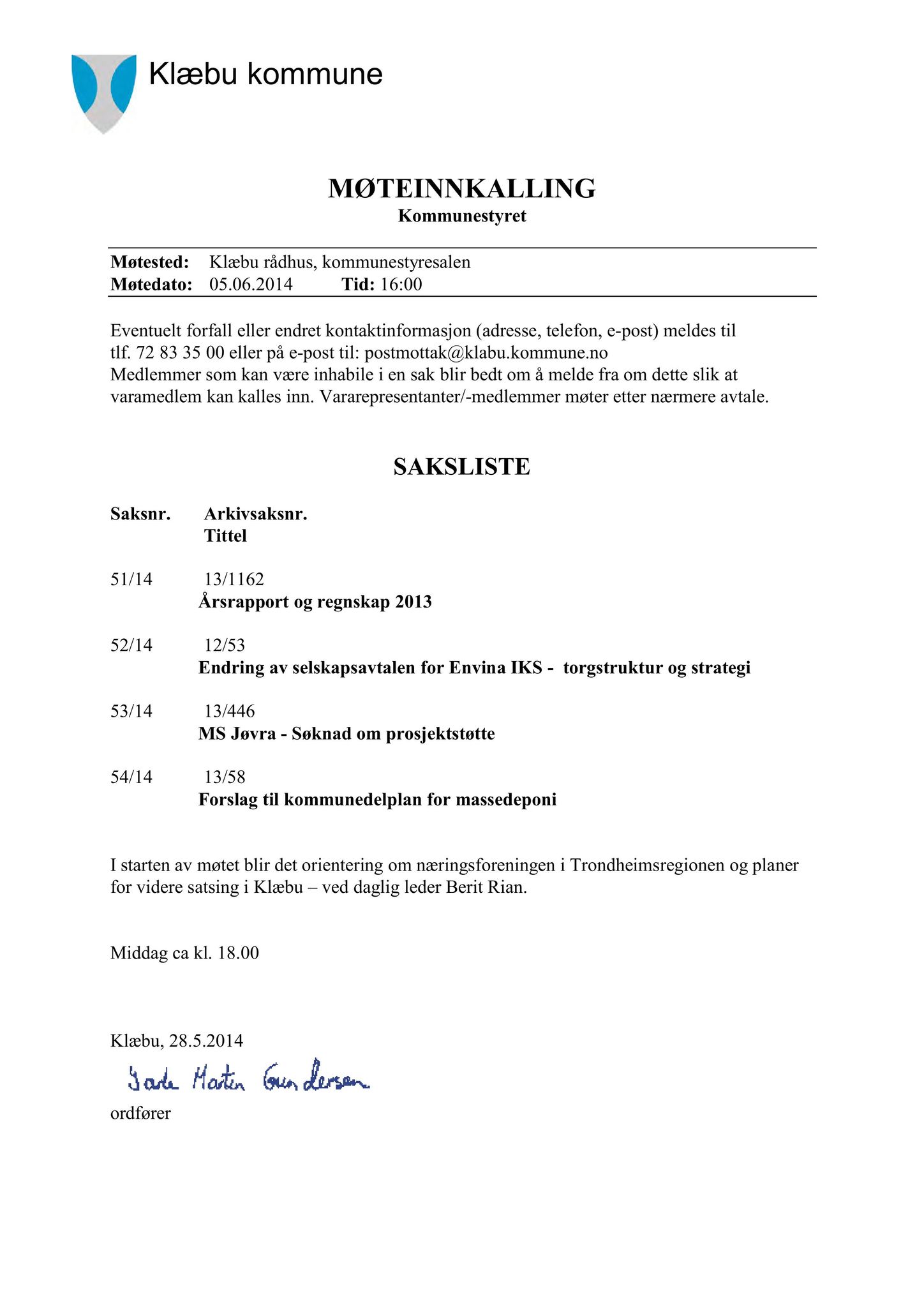 Klæbu Kommune, TRKO/KK/01-KS/L007: Kommunestyret - Møtedokumenter, 2014, p. 1335