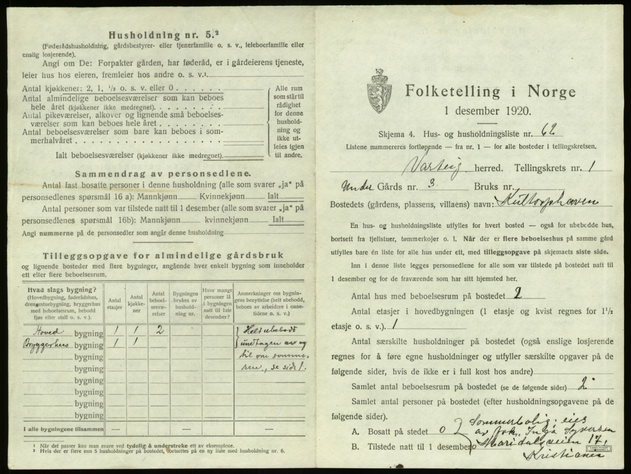 SAO, 1920 census for Varteig, 1920, p. 141