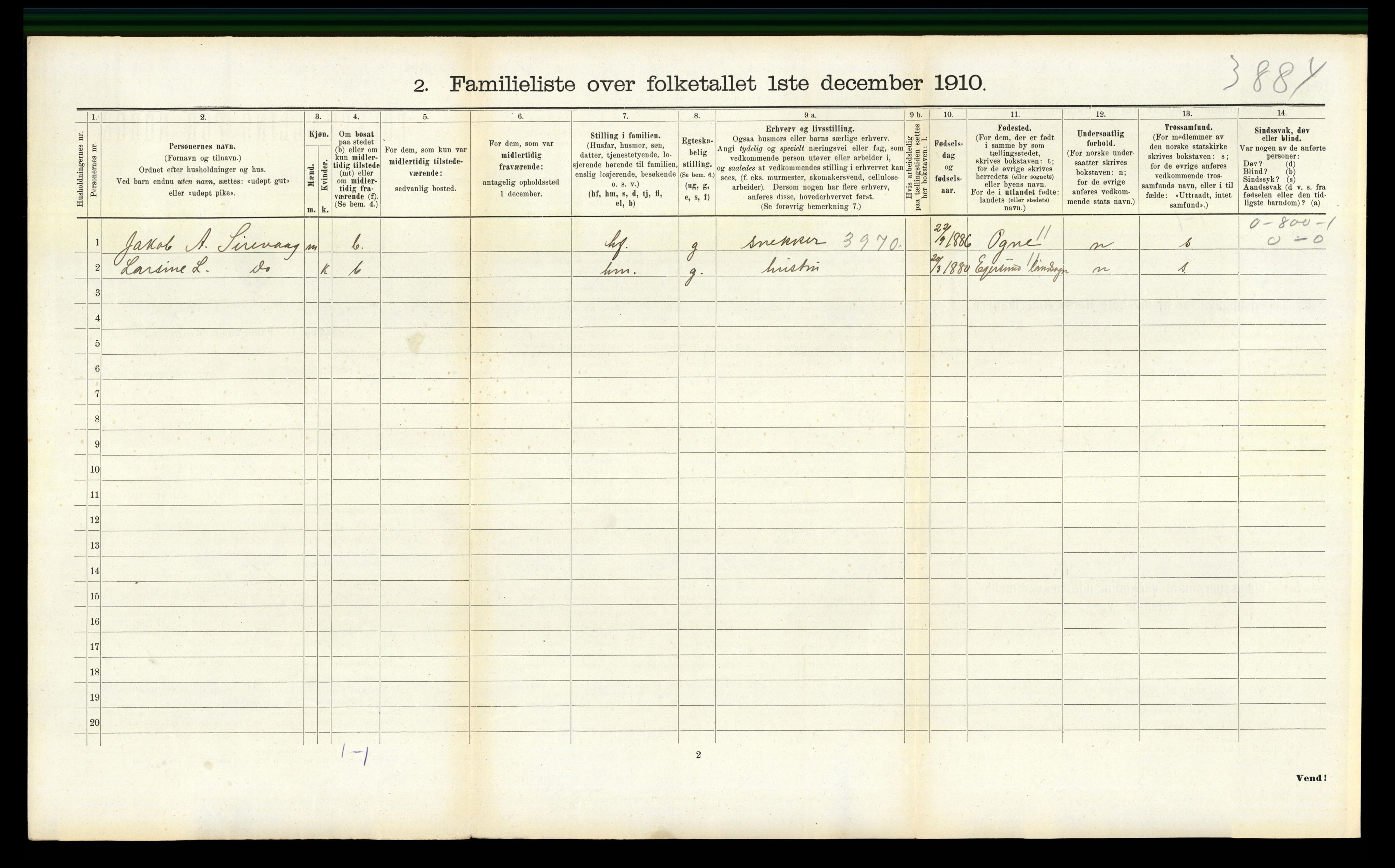 RA, 1910 census for Sandnes, 1910, p. 1543