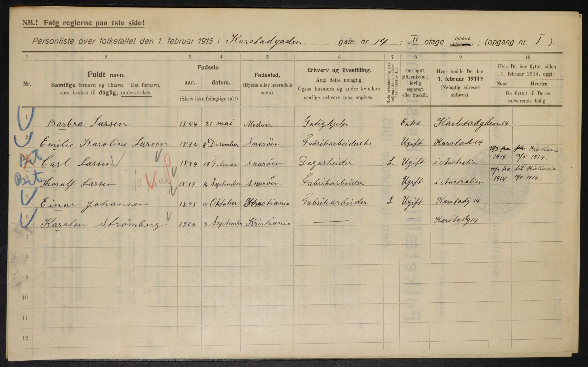 OBA, Municipal Census 1915 for Kristiania, 1915, p. 48694