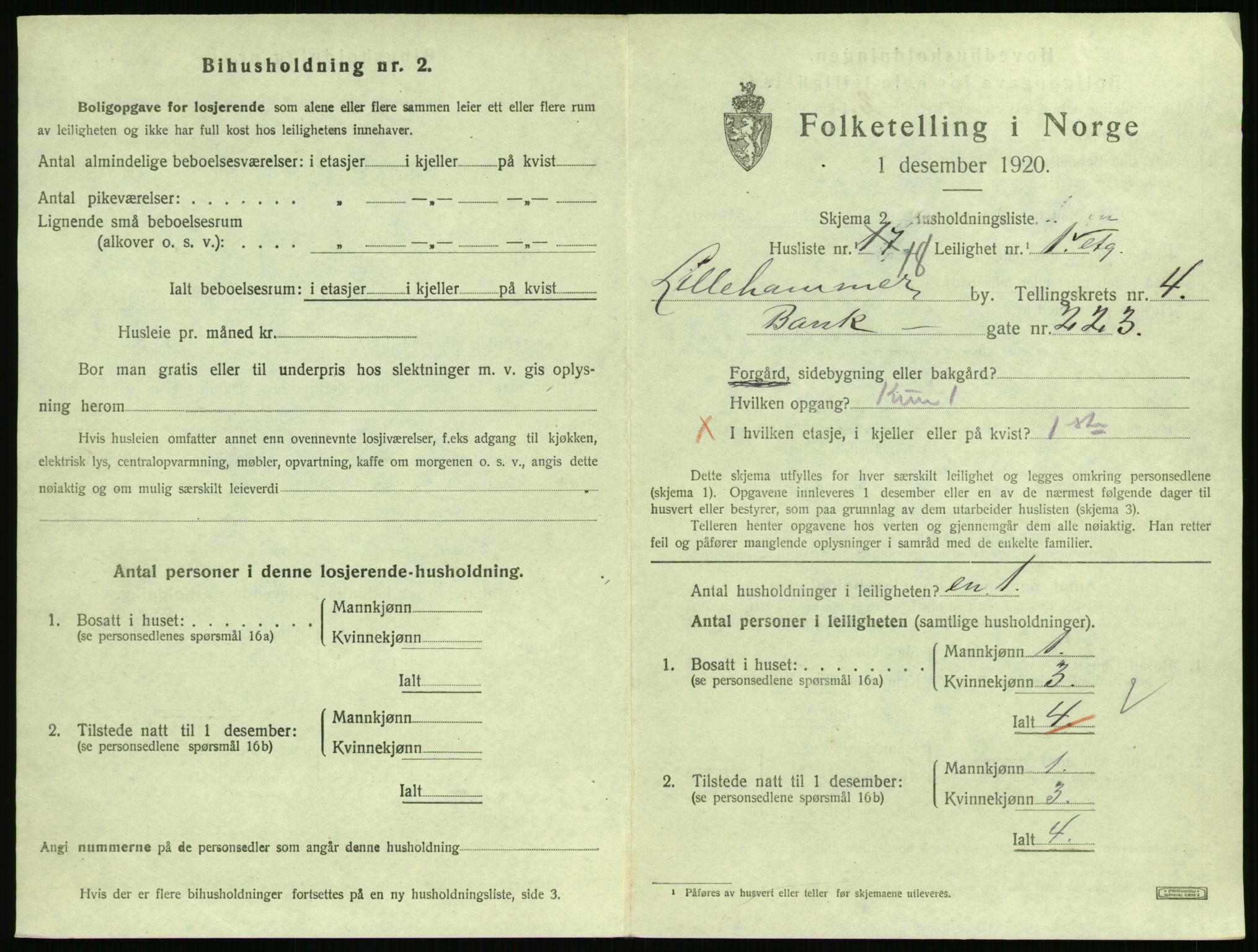 SAH, 1920 census for Lillehammer, 1920, p. 2008