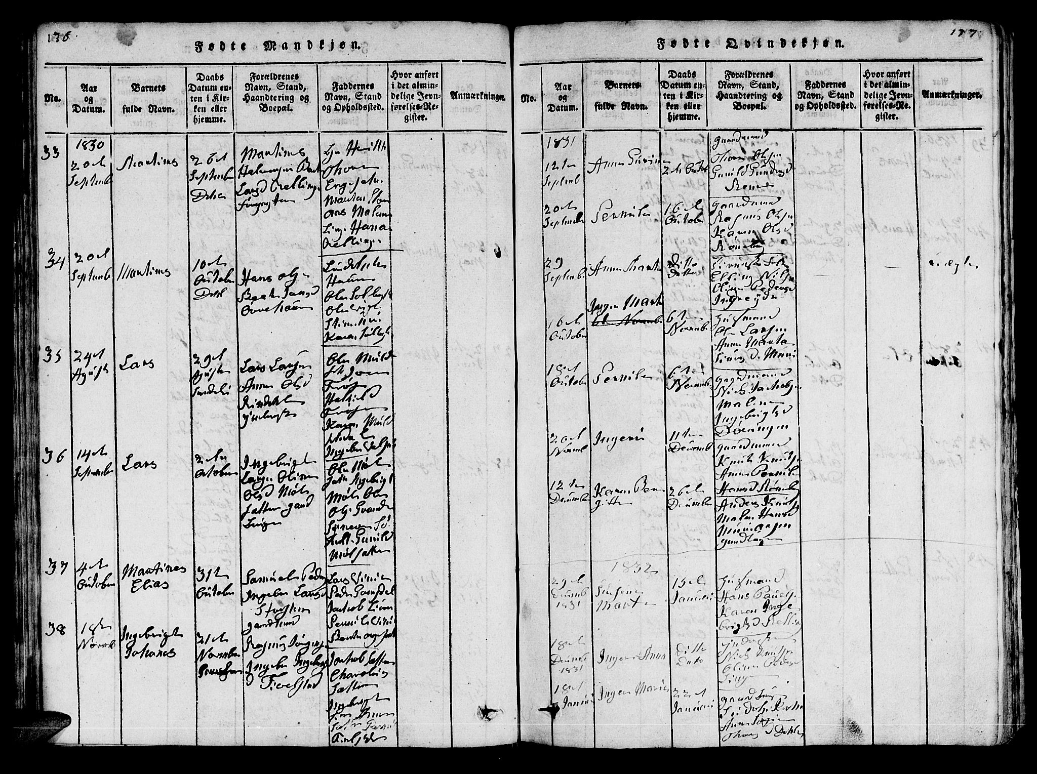 Ministerialprotokoller, klokkerbøker og fødselsregistre - Møre og Romsdal, AV/SAT-A-1454/519/L0246: Parish register (official) no. 519A05, 1817-1834, p. 176-177