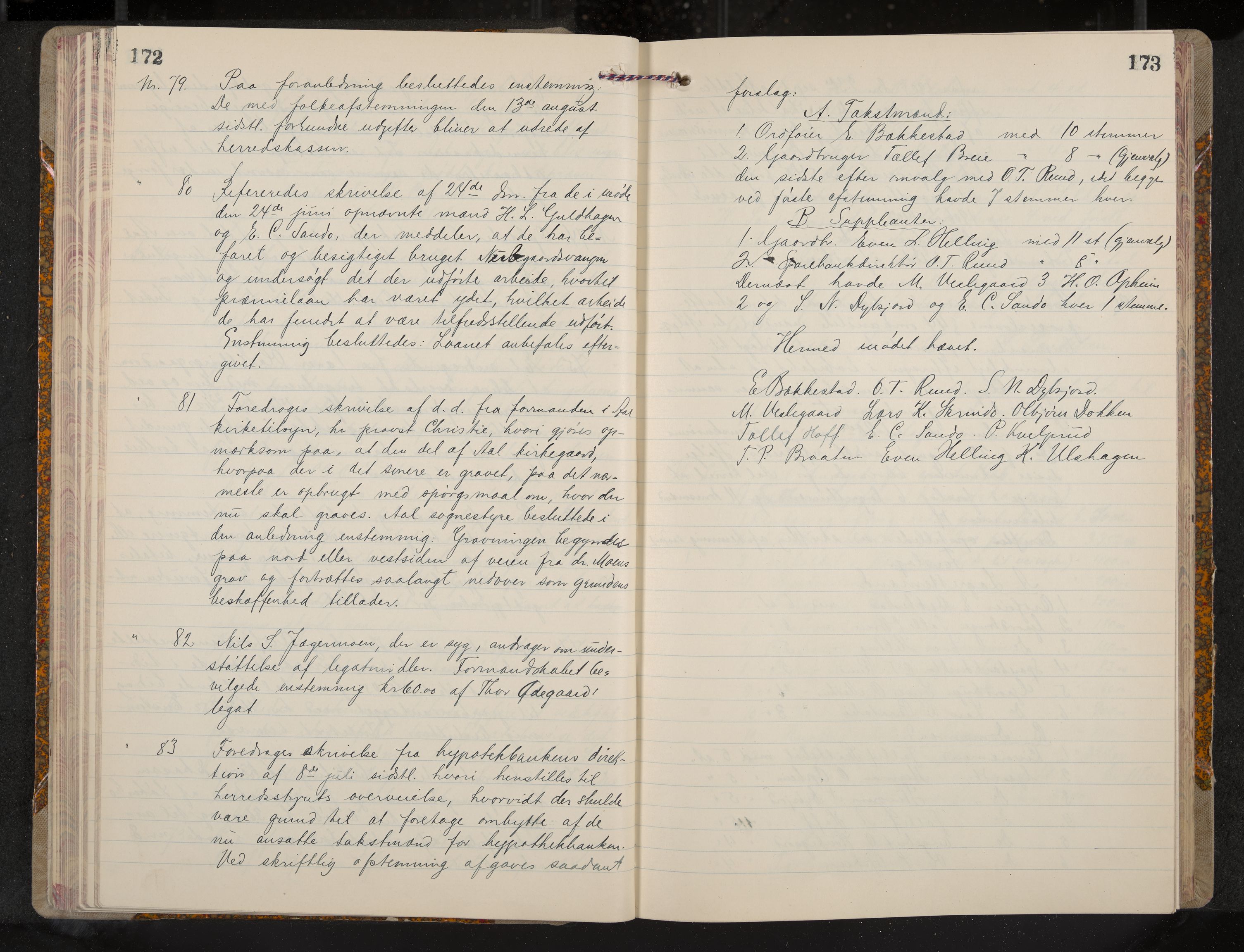 Ål formannskap og sentraladministrasjon, IKAK/0619021/A/Aa/L0005: Utskrift av møtebok, 1902-1910, p. 172-173