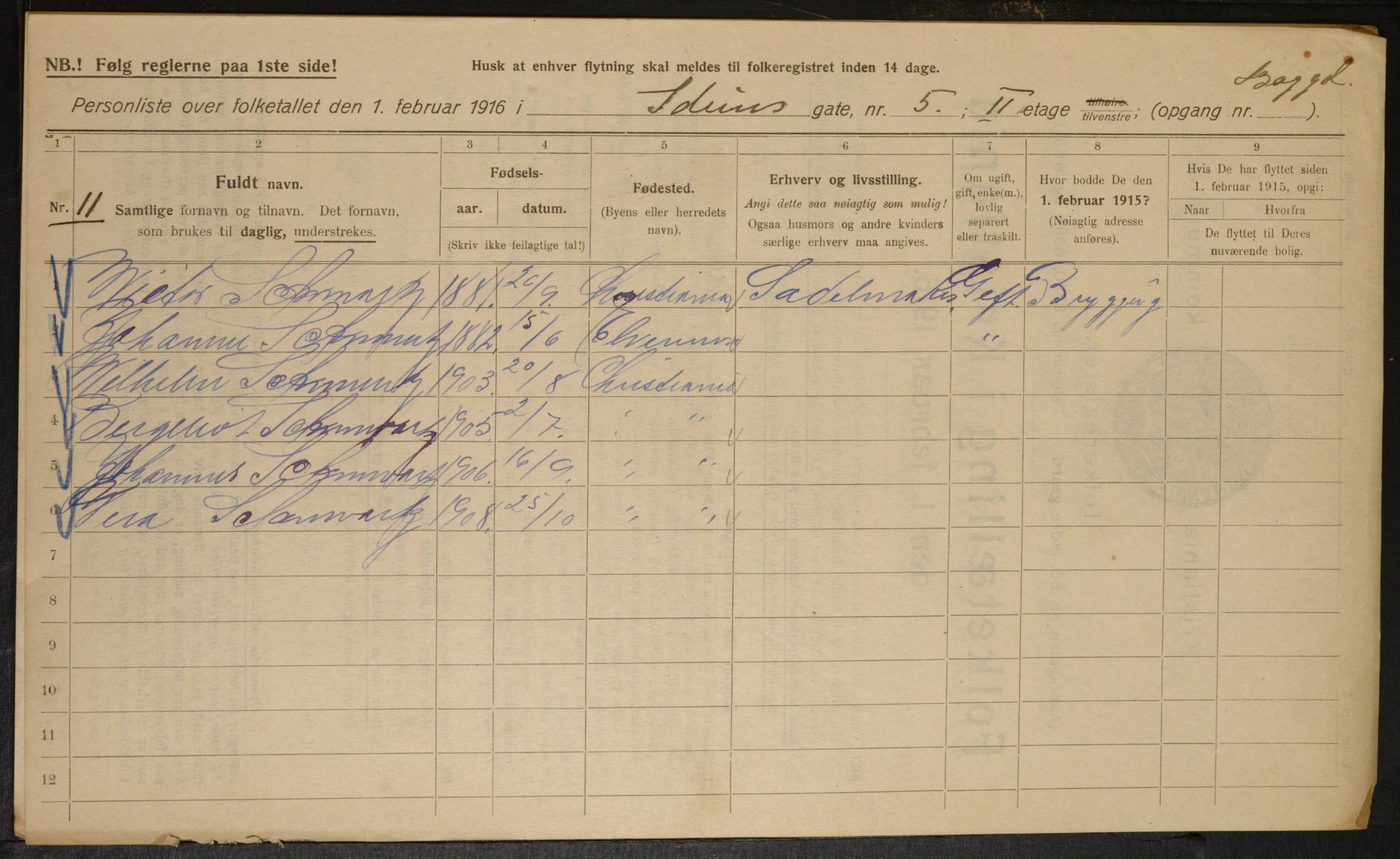 OBA, Municipal Census 1916 for Kristiania, 1916, p. 44087